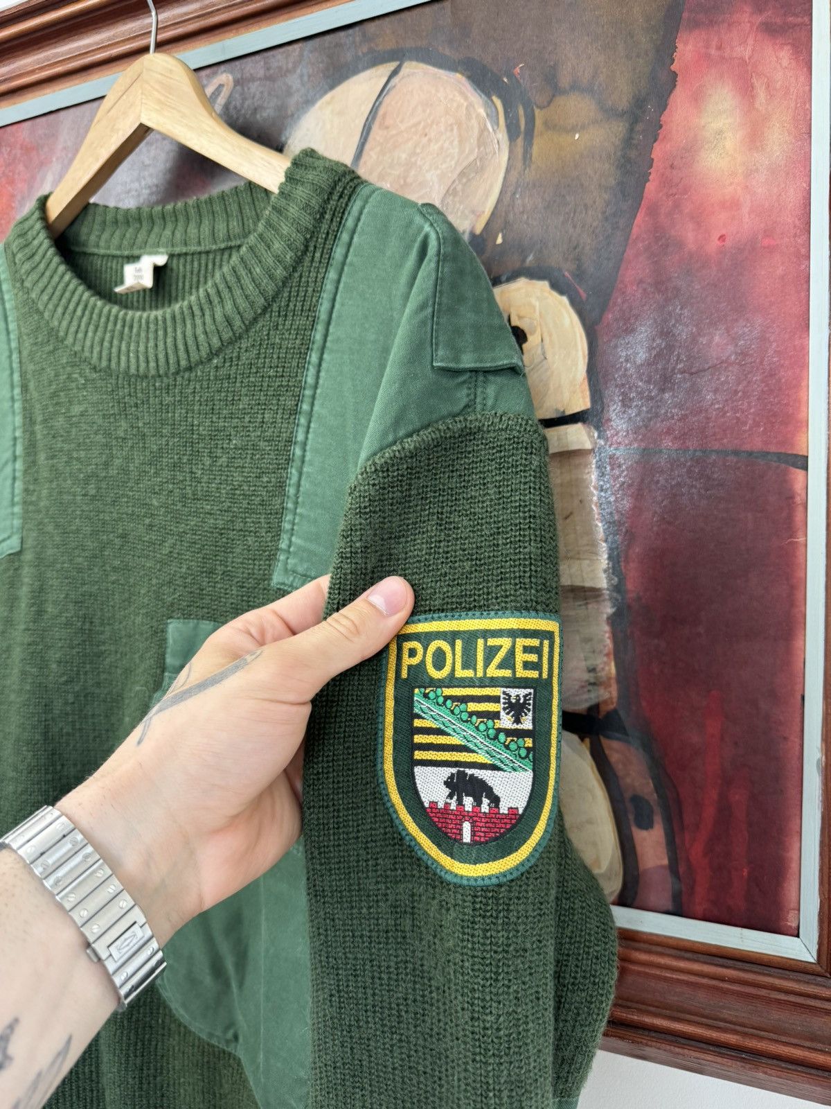 Vintage Avant Garde Polizei Knit Sweater German Police Wool Green Size US M / EU 48-50 / 2 - 2 Thumbnail