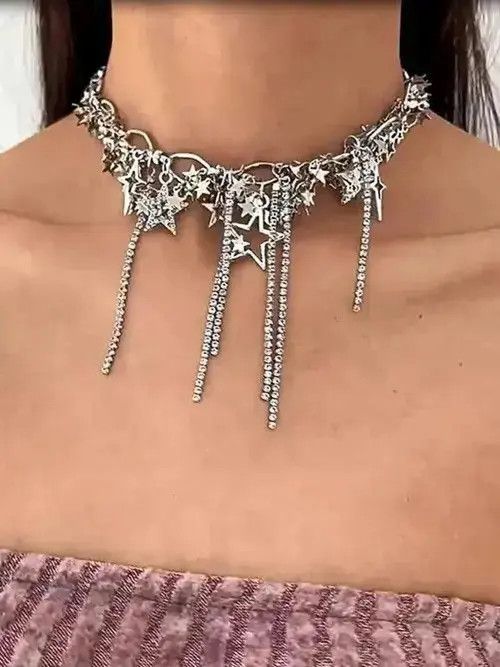 Jewelry 571Rhinestone Star Pentagram Tassel Necklace Size ONE SIZE - 7 Thumbnail