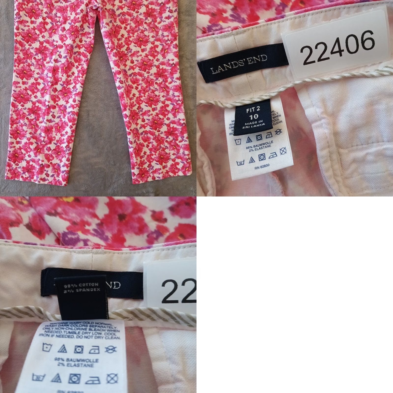 Lands' End Lands End Pants Womens Size 10 Pink Floral Cropped Mid Rise Pockets 31x23.5 Size 32" / US 10 / IT 46 - 8 Thumbnail