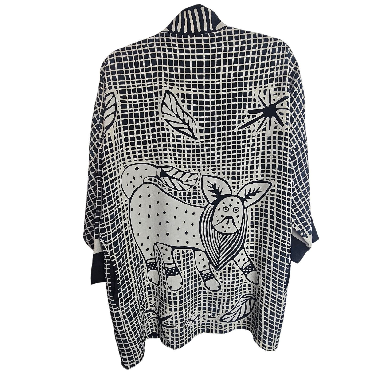 Vintage Art Waves Inc 100% Silk Artsy Abstract Pig Print Cardigan Size S / US 4 / IT 40 - 8 Thumbnail
