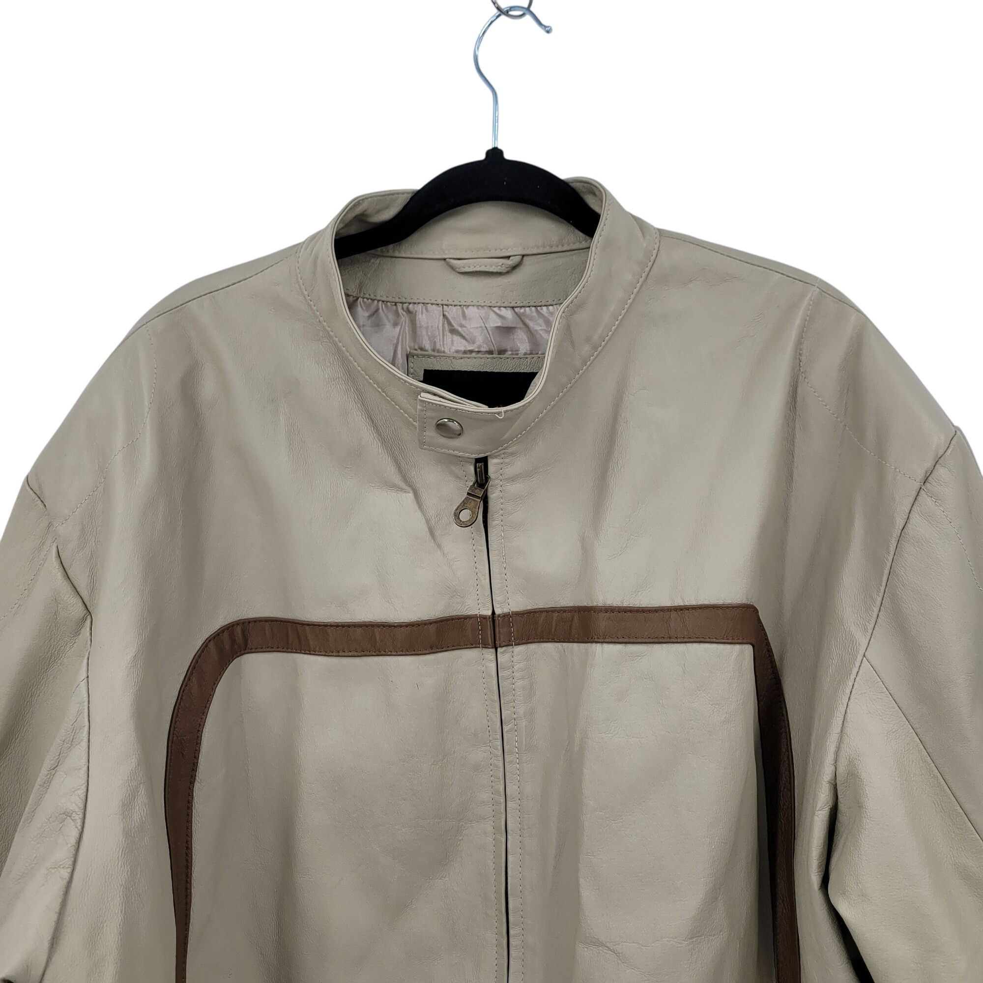 Vintage Vtg 90s Frequency Tan Genuine Leather Motorcycle Jacket Sz X Size US XXL / EU 58 / 5 - 4 Thumbnail