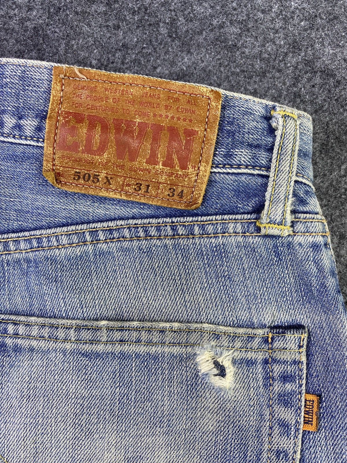 Edwin × Japanese Brand × Jean Edwin 505x Selvedge Distress Blue Wash Denim - J885 Size US 33 - 10 Thumbnail