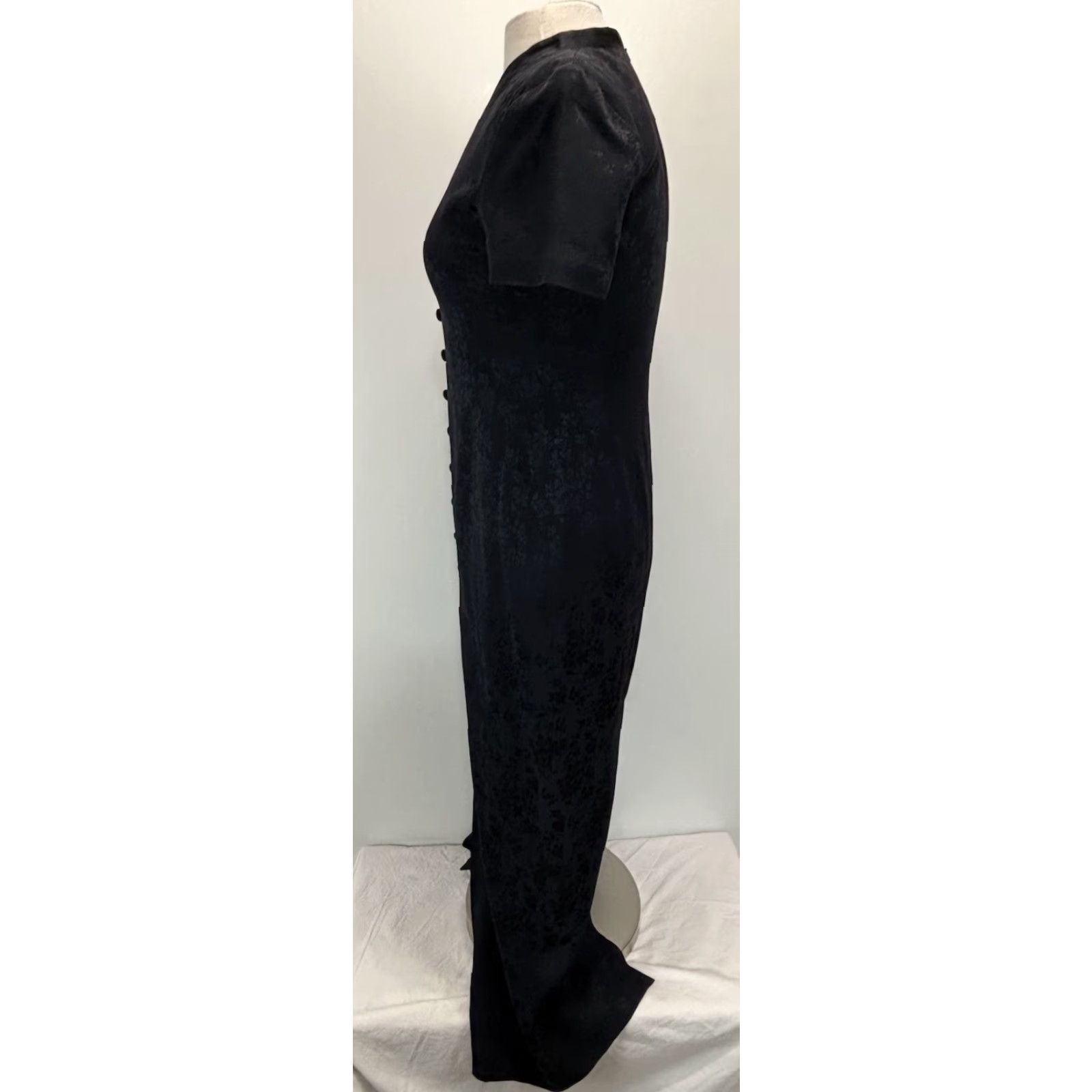 Vintage Dana Buchman Dress Maxi Women’s Dark Navy Floral Jacquard Fitted Asian Sz 4 Long V-Neck Party Cocktail Wedding Size S / US 4 / IT 40 - 2 Thumbnail
