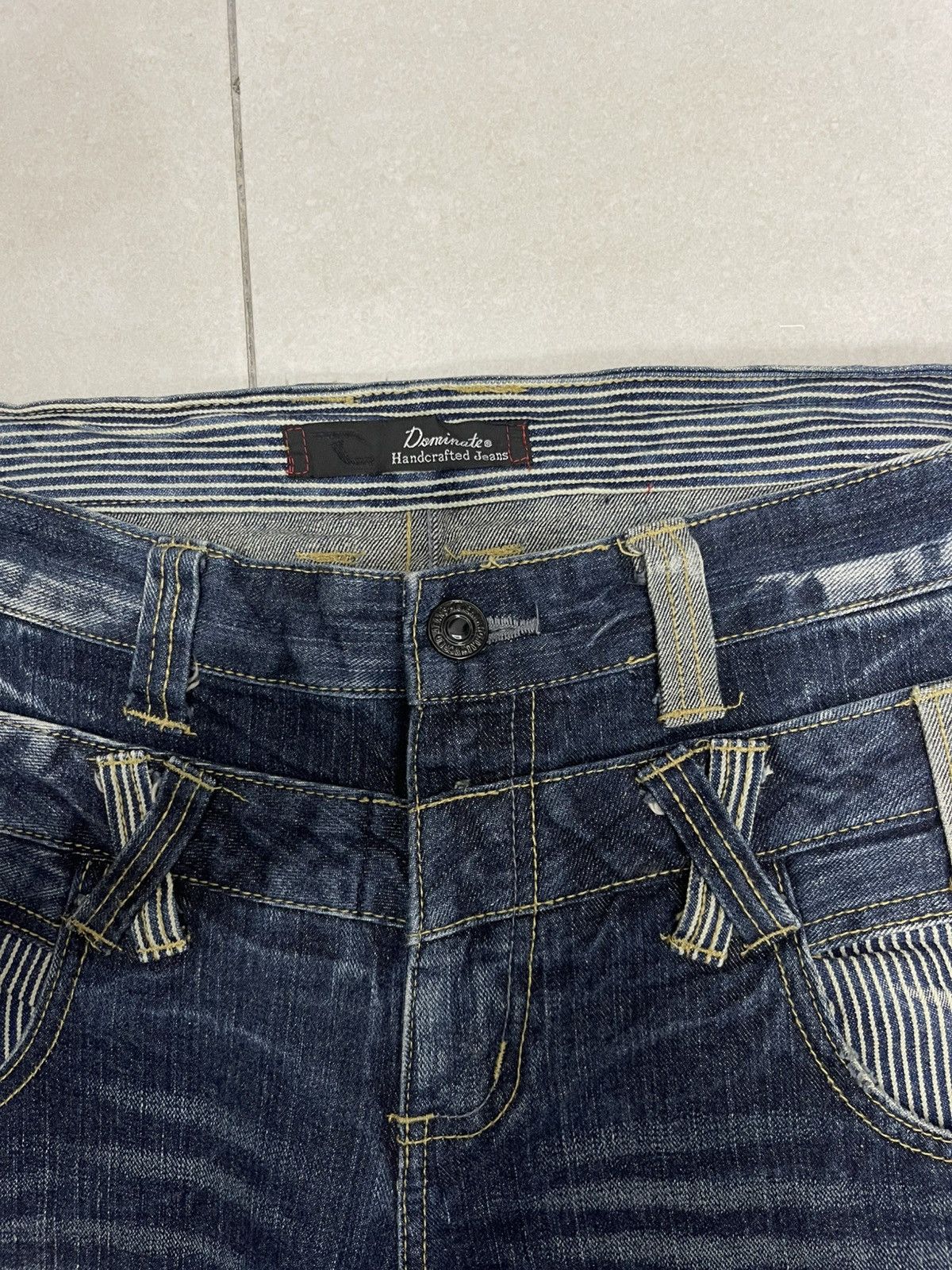 Japanese Brand Dominate Handcrafted Jeans Double Waist Hickory Stripe Denim Size US 35 - 3 Thumbnail