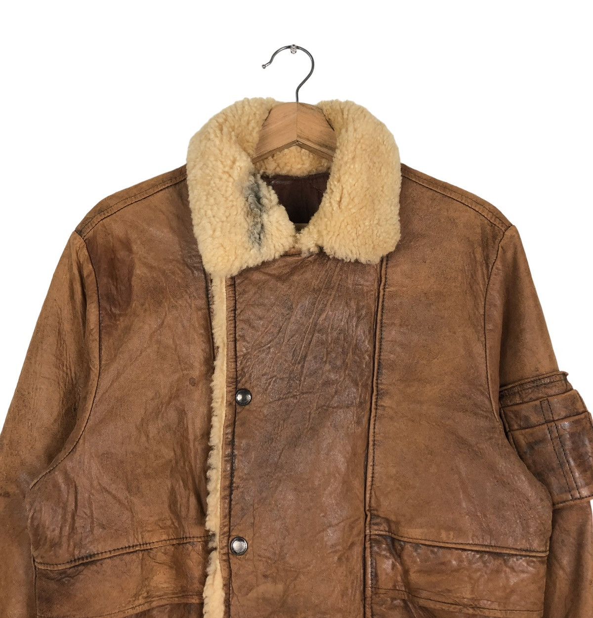 Marithe + Francois Girbaud 🔥VINTAGE 80’s BIKER LEATHER JACKET MILLESIMES SHERPA COLLAR Size US S / EU 44-46 / 1 - 3 Thumbnail