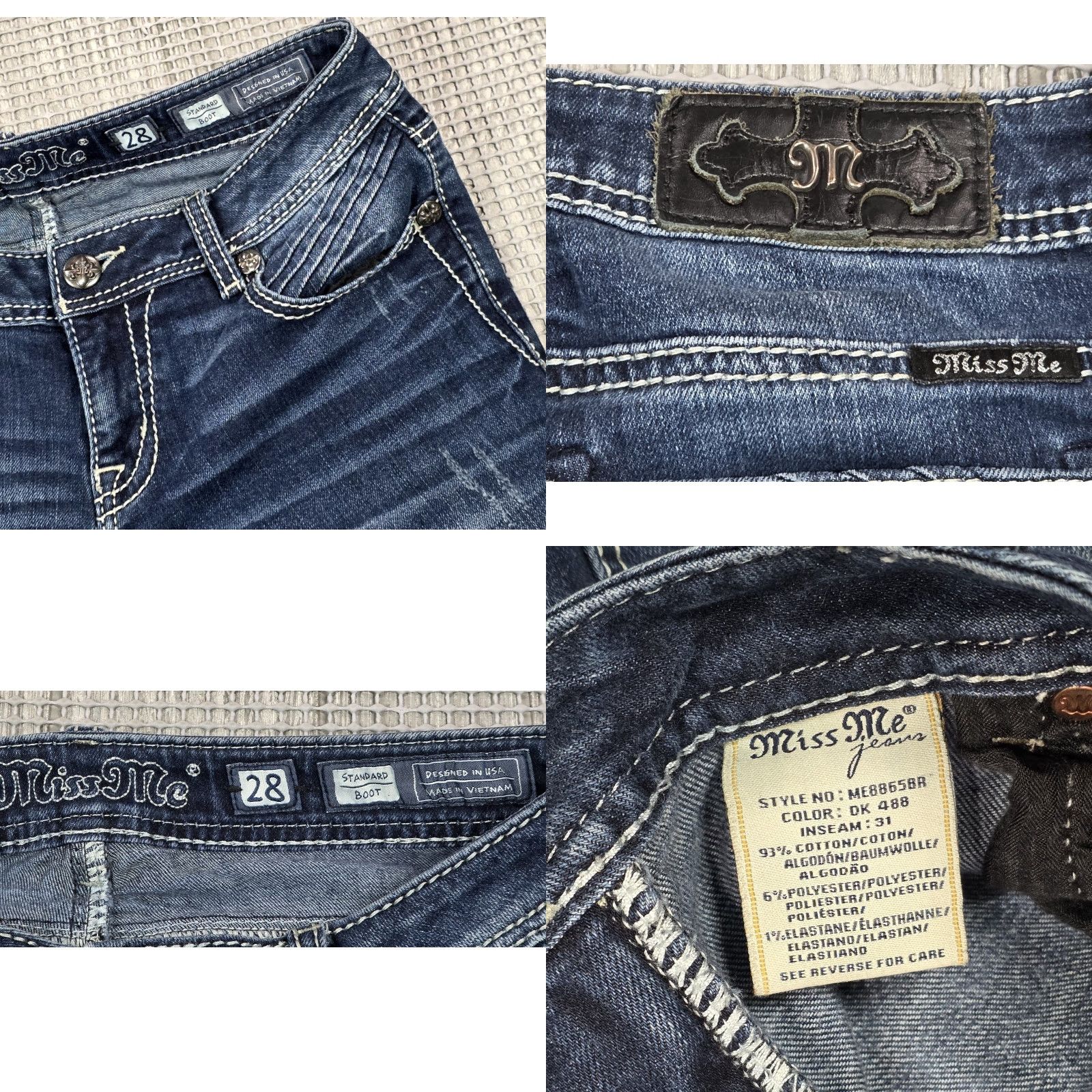 Miss Me Miss Me Boot Cut Jeans 28 Women Dark Denim 30 Inseam 32x30 Flap Pocket Distressed Vintage 28 Women Brand Miss Me Easy Rock Size 28" / US 6 / IT 42 - 8 Thumbnail