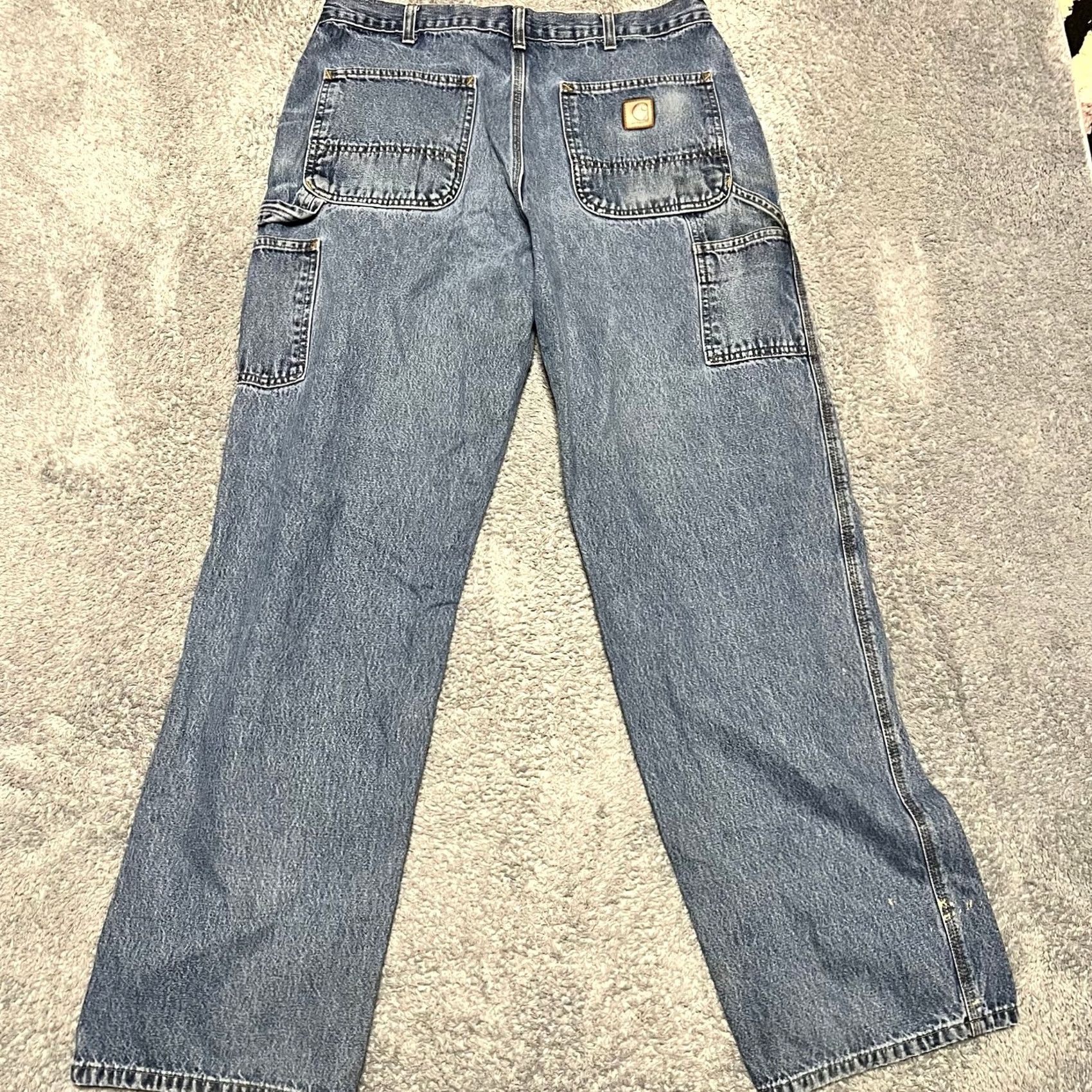 Carhartt Carhartt Jeans Mens 35 x34 Regular 32x31.5 Dungaree Blue Denim Work Straight Jeans Mens Blue Denim 90s? Size US 35 - 2 Thumbnail