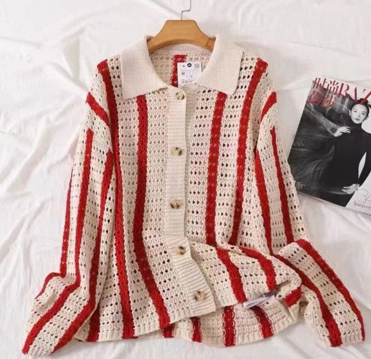 Japanese Brand × Vintage Knit Striped Jacquard Cardigan Size US L / EU 52-54 / 3 - 5 Thumbnail