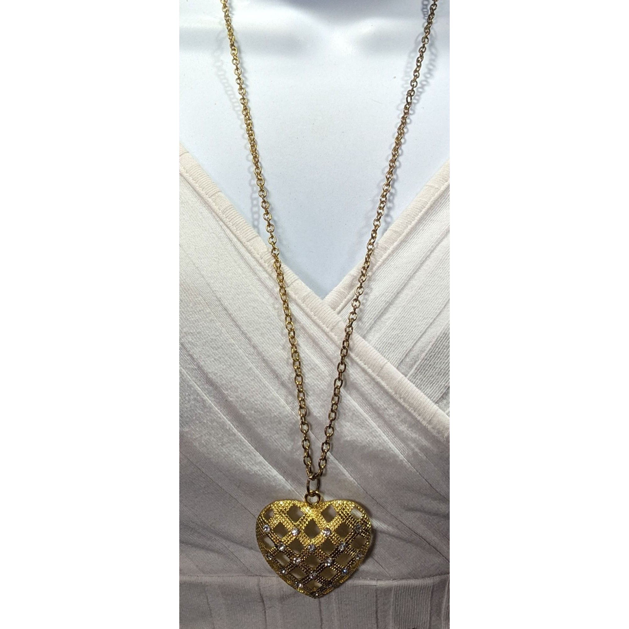 Other Coquette Glam Gold Tone Lattice Concave Heart Necklace Size ONE SIZE - 6 Thumbnail