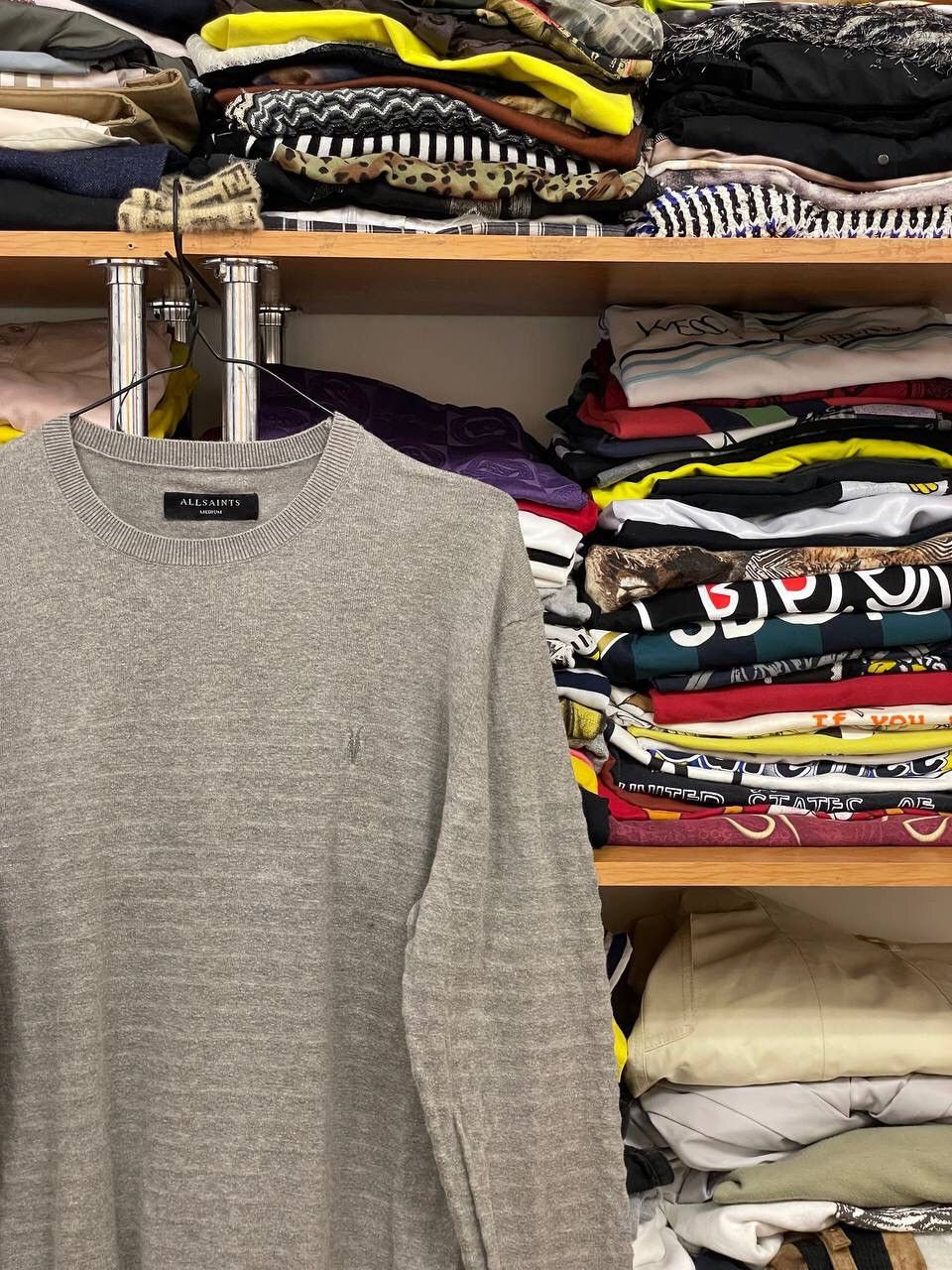 Allsaints × Vintage AllSaints Men’s Waffle Knit Grey Basic Crewneck Sweater M Size US M / EU 48-50 / 2 - 3 Thumbnail