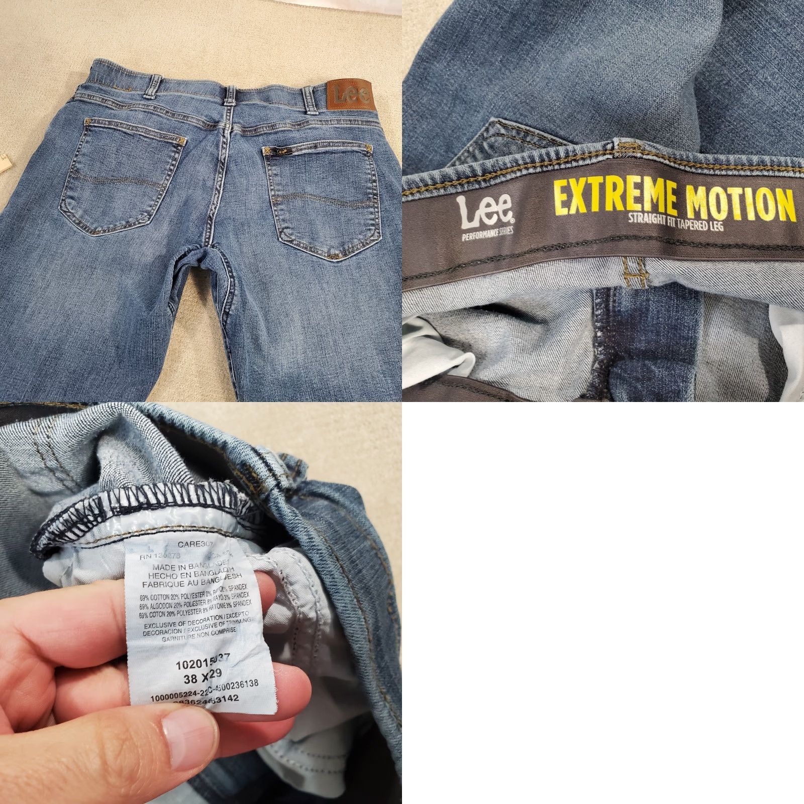 Lee Lee Jeans Mens 38x29 Blue Straight Fit Tapered Leg Extreme Motion Stretch Faded Jeans Mens 38 Blue Denim Cotton Logo Pockets Vintage No Size US 38 / EU 54 - 8 Thumbnail