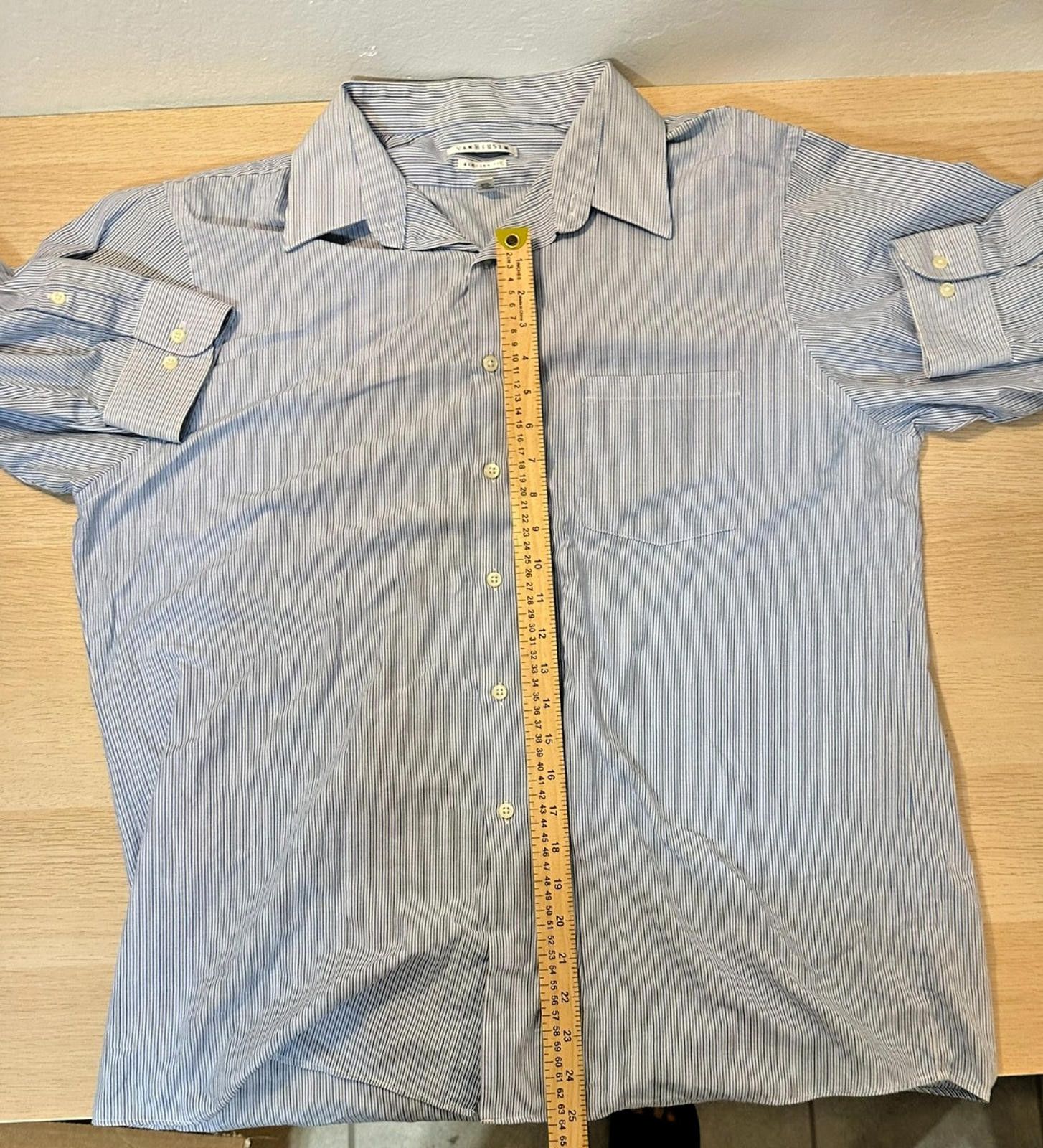 Van Heusen Van Heusen Men's Slim Fit Blue-White Stripe Dress Shirt L Size 44R - 3 Thumbnail