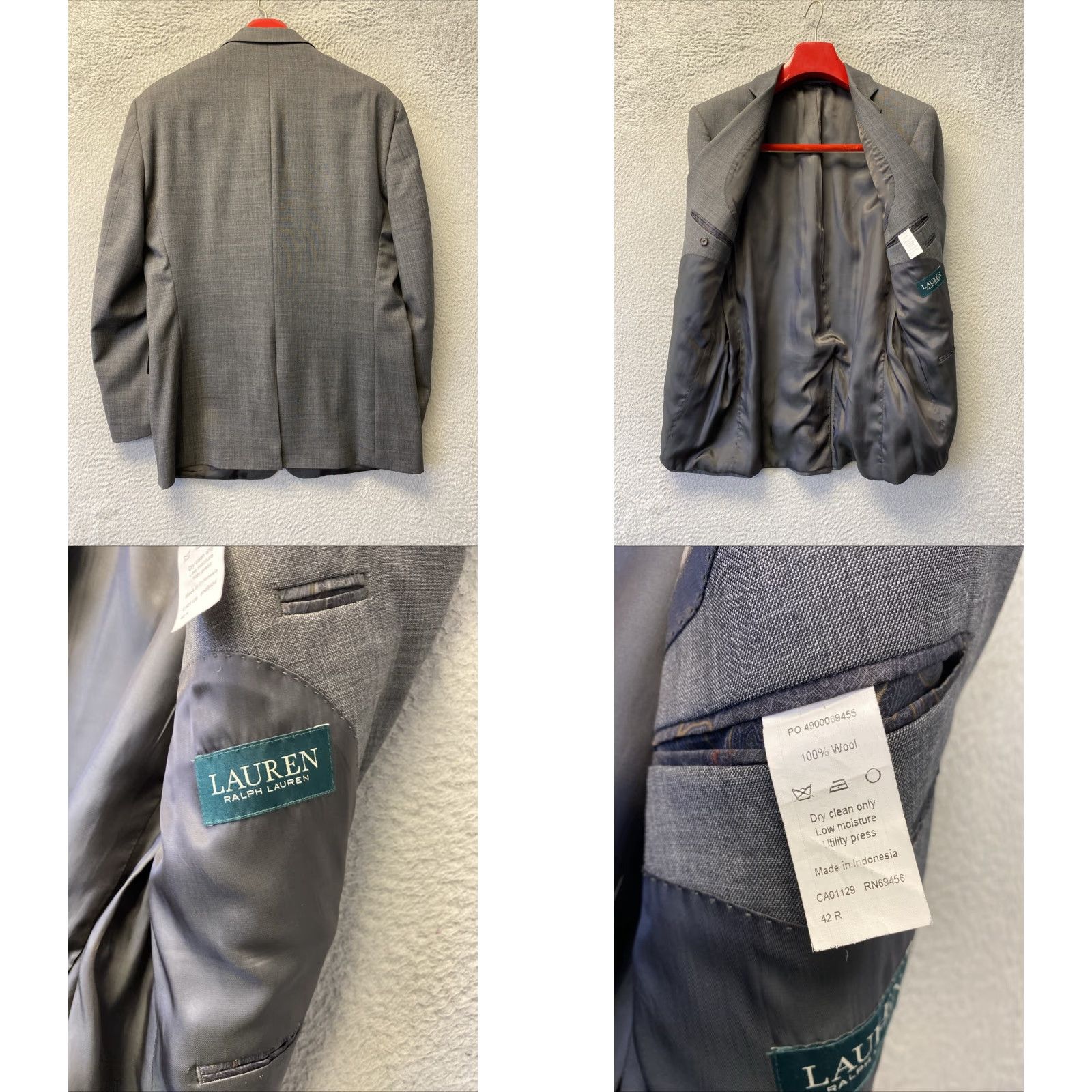 Ralph Lauren VINTAGE Ralph Lauren Wool Single Breasted Blazer Men 42R Gray Business Casual Sport Coat 90s Mens Size 42R - 8 Thumbnail