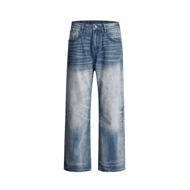 High street button-down loose straight whisker cargo jeans