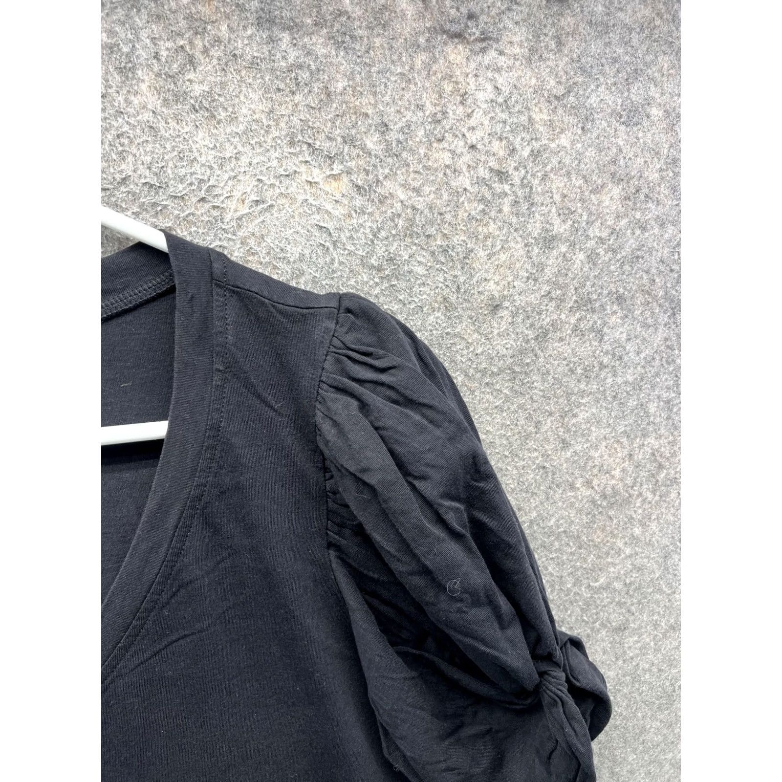 7 For All Mankind 7 For All Mankind Shirt Womens Large Black V Neck Puff Short Sleeve Jersey Top Size L / US 10 / IT 46 - 7 Thumbnail