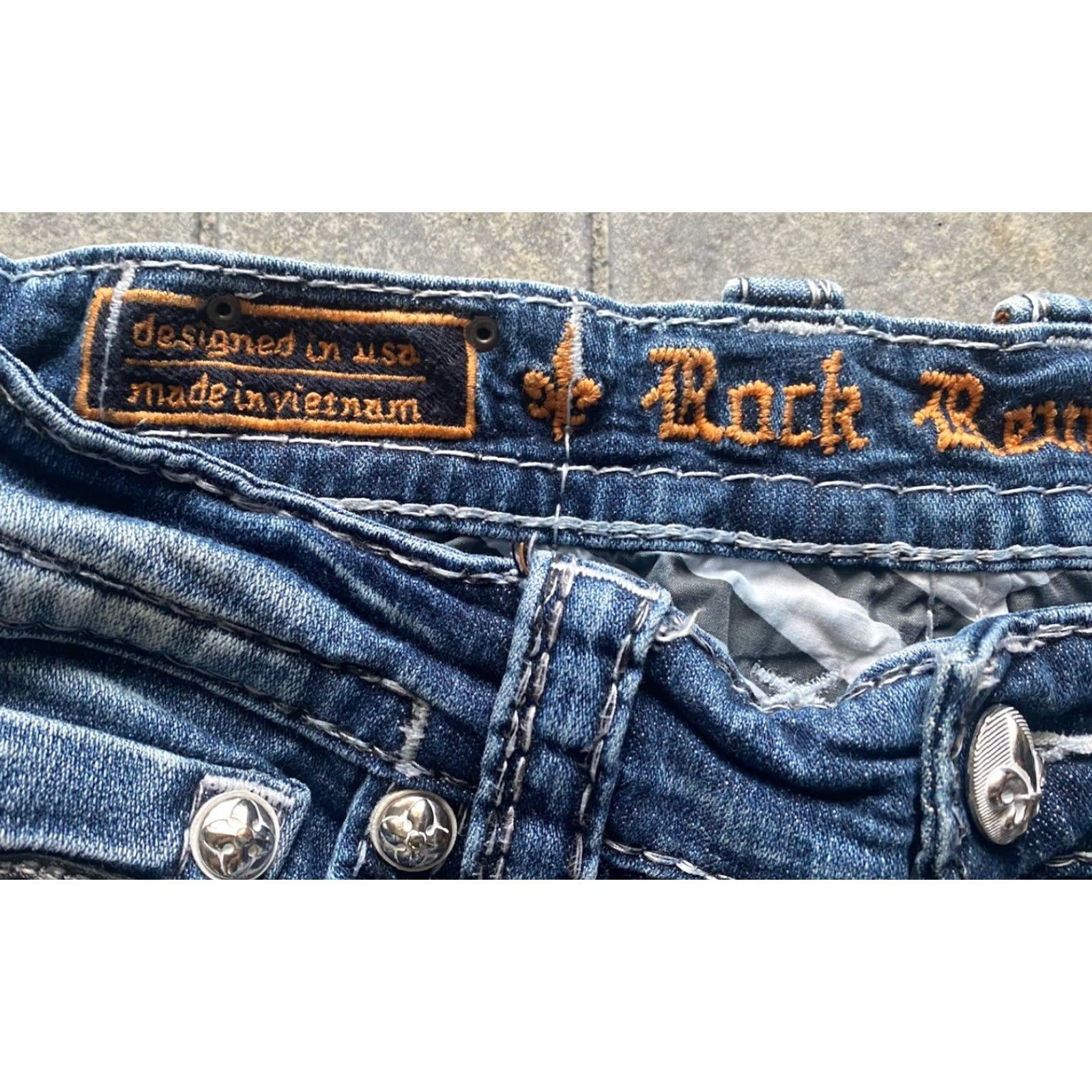 Vintage VINTAGE Rock Revival Manny Straight Jeans MENS SIZE 31 RR Embellished Denim Blue Cotton Regular Inseam See Photos 34 Men Jeans Mens Size US 31 - 5 Thumbnail