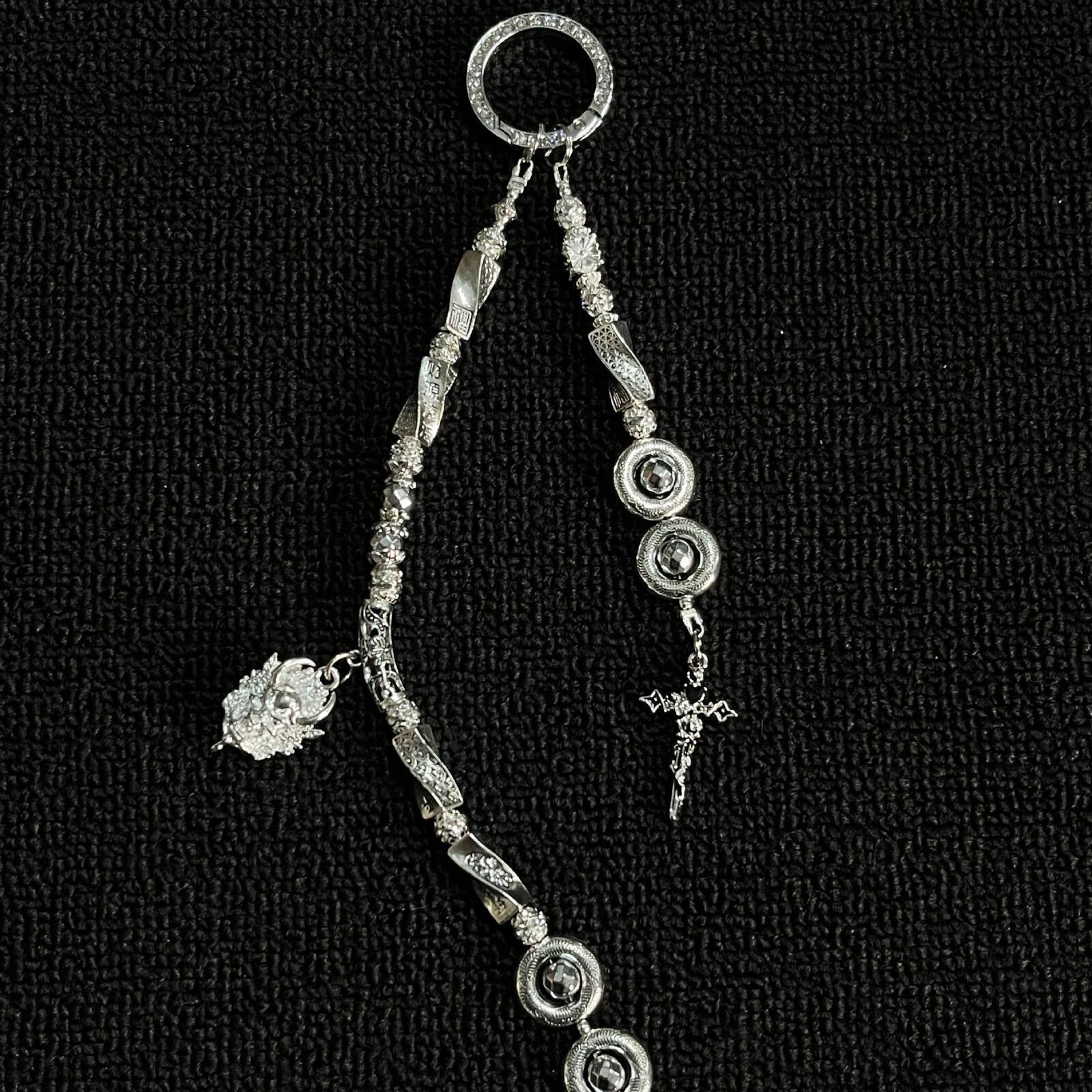Jewelry Silver Iris Crystal Keychain | Flower Cross Skull Charm Size ONE SIZE - 3 Thumbnail