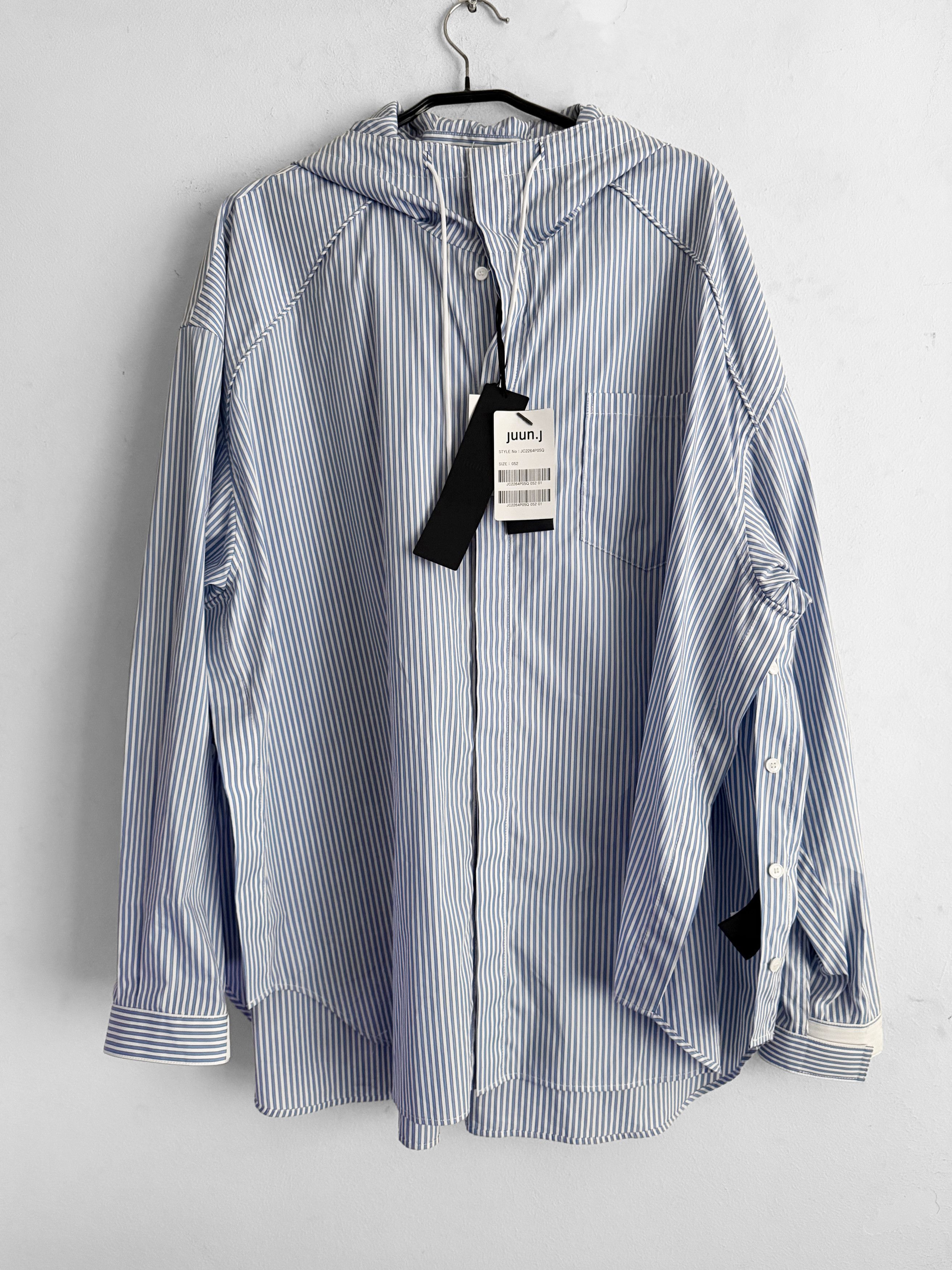 Juun.J Oversized Striped Cotton Hooded Shirt Size US L / EU 52-54 / 3 - 4 Thumbnail
