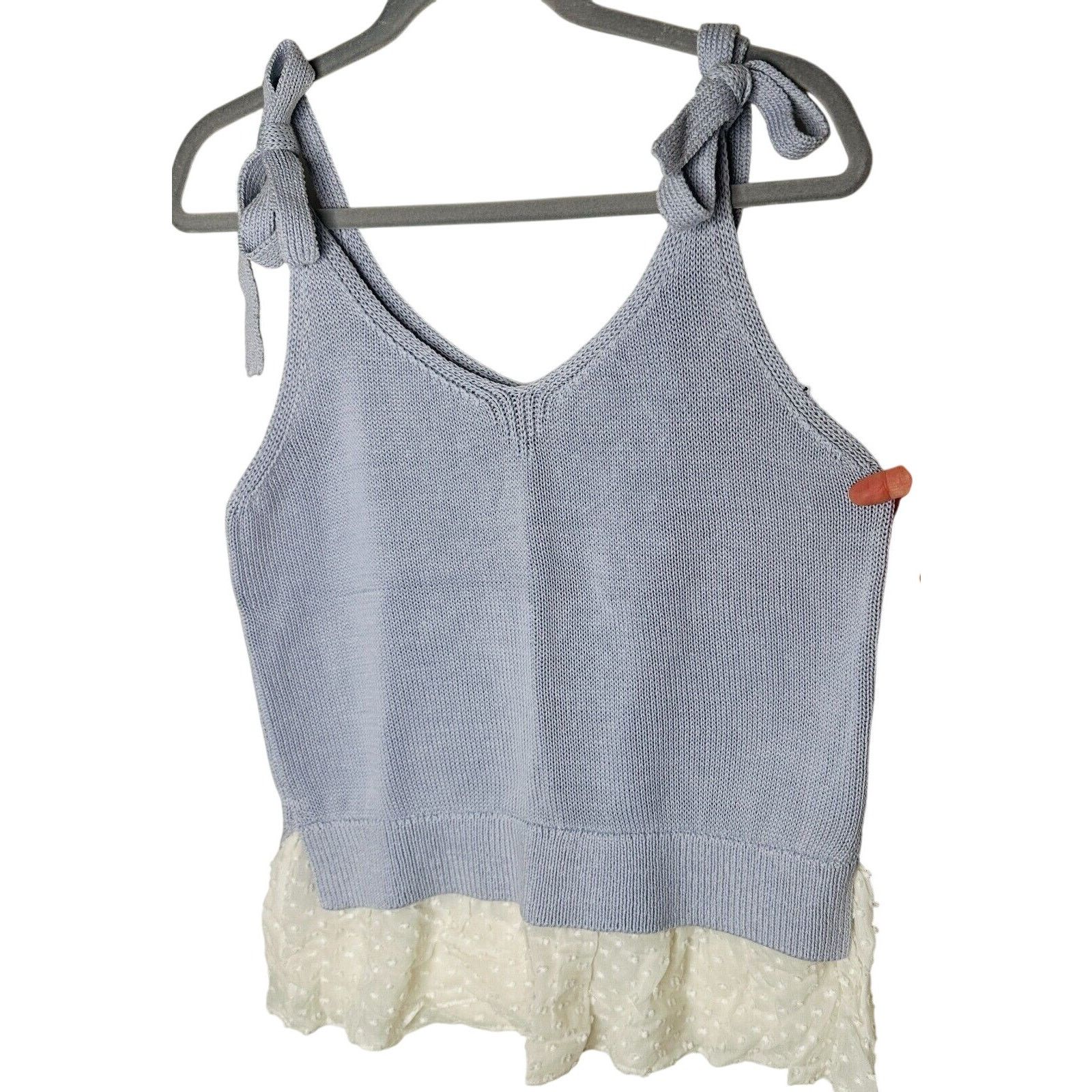 Club Monaco Club Monaco Purple White Knit VNeck Tank Dot Ruffle Hem Size M / US 6-8 / IT 42-44 - 3 Thumbnail