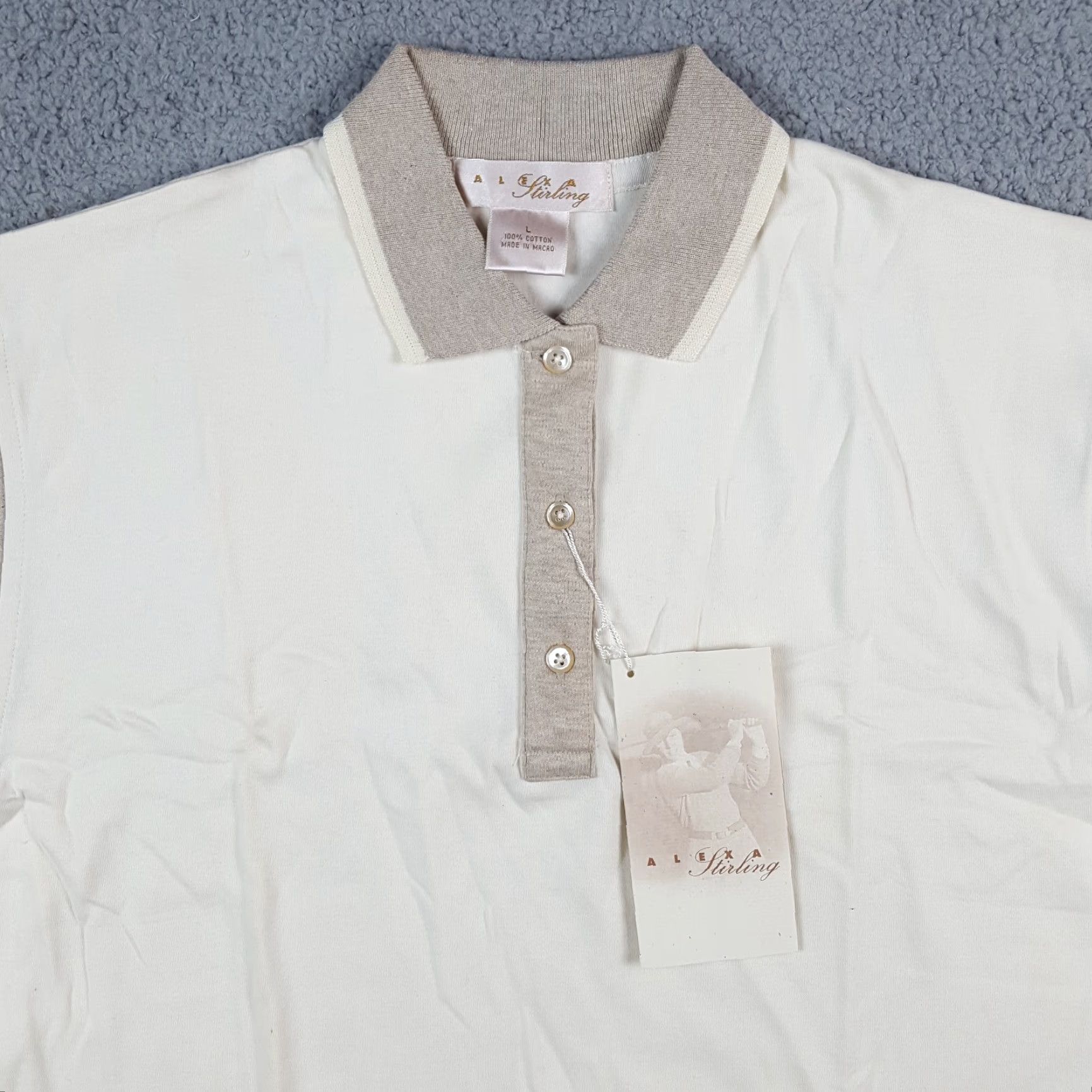 Vintage VINTAGE Alexa Stirling Polo Shirt Women's Large Casual Short Sleeve 90s Preppy Golf Tennis Retro Beige Size L / US 10 / IT 46 - 2 Thumbnail