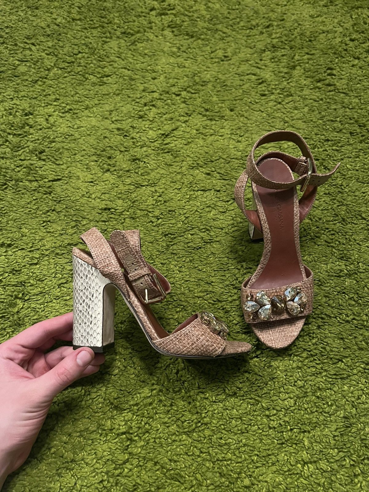 Designer × Dolce & Gabbana Dolce & Gabbana D&G real snake skin + rhinestones heels pump Size US 5 / IT 35 - 1 Thumbnail