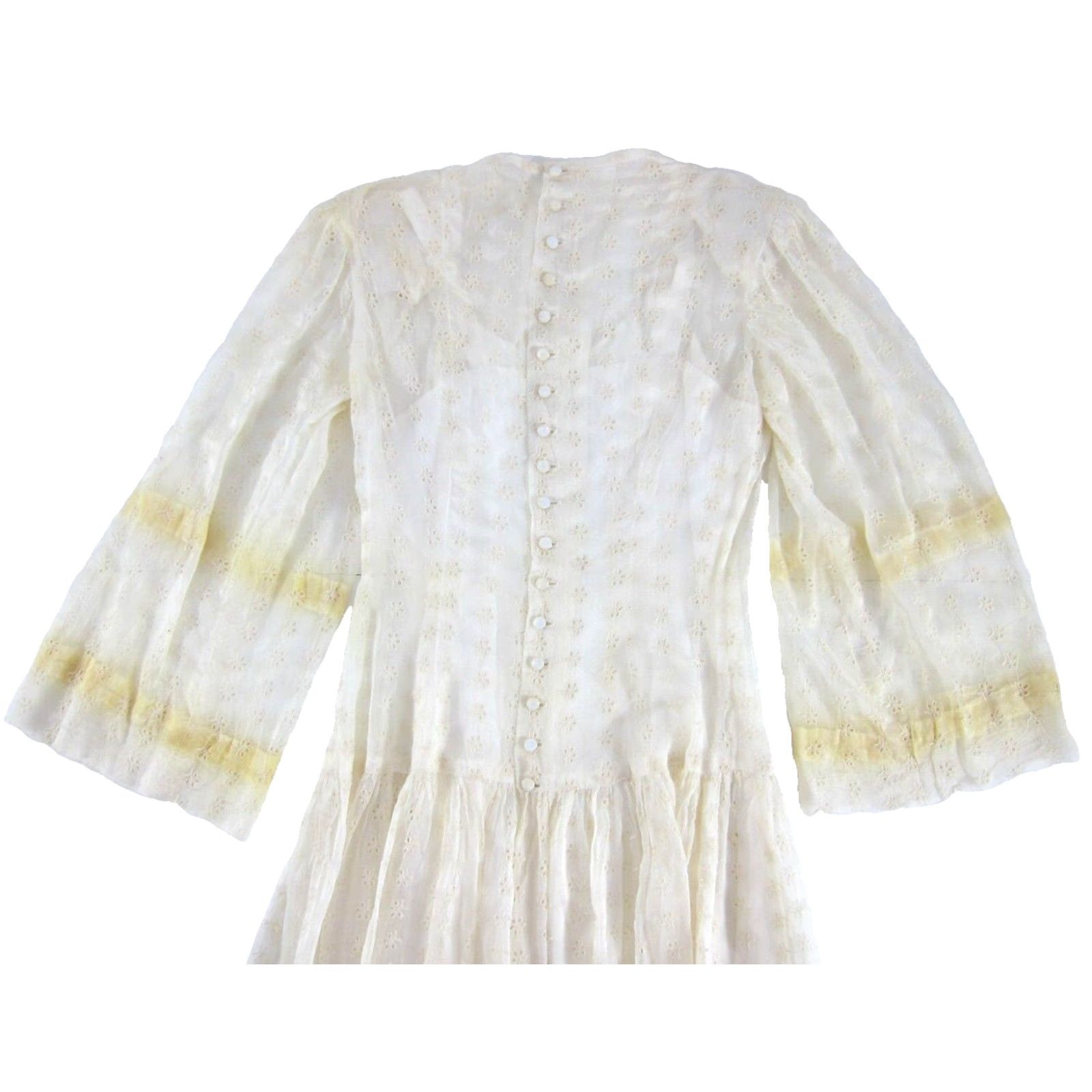 Vintage Vtg Handmade Ivory Lace Button Down Long Flare Sleeve Victorian Wedding Dress Small Size ONE SIZE - 4 Thumbnail