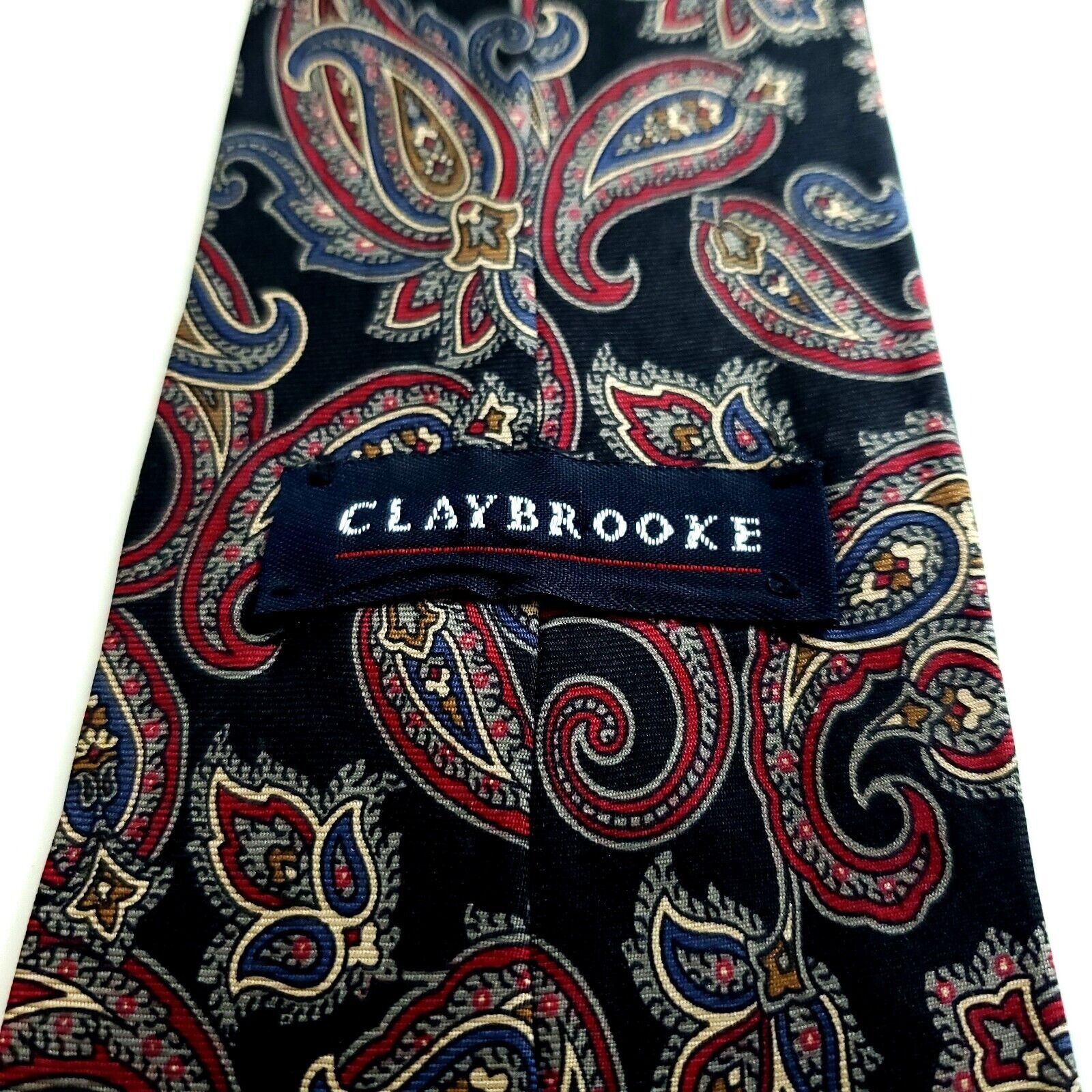 Designer Claybrooke Black Red Paisley Print Wide Silk Tie Size ONE SIZE - 3 Thumbnail