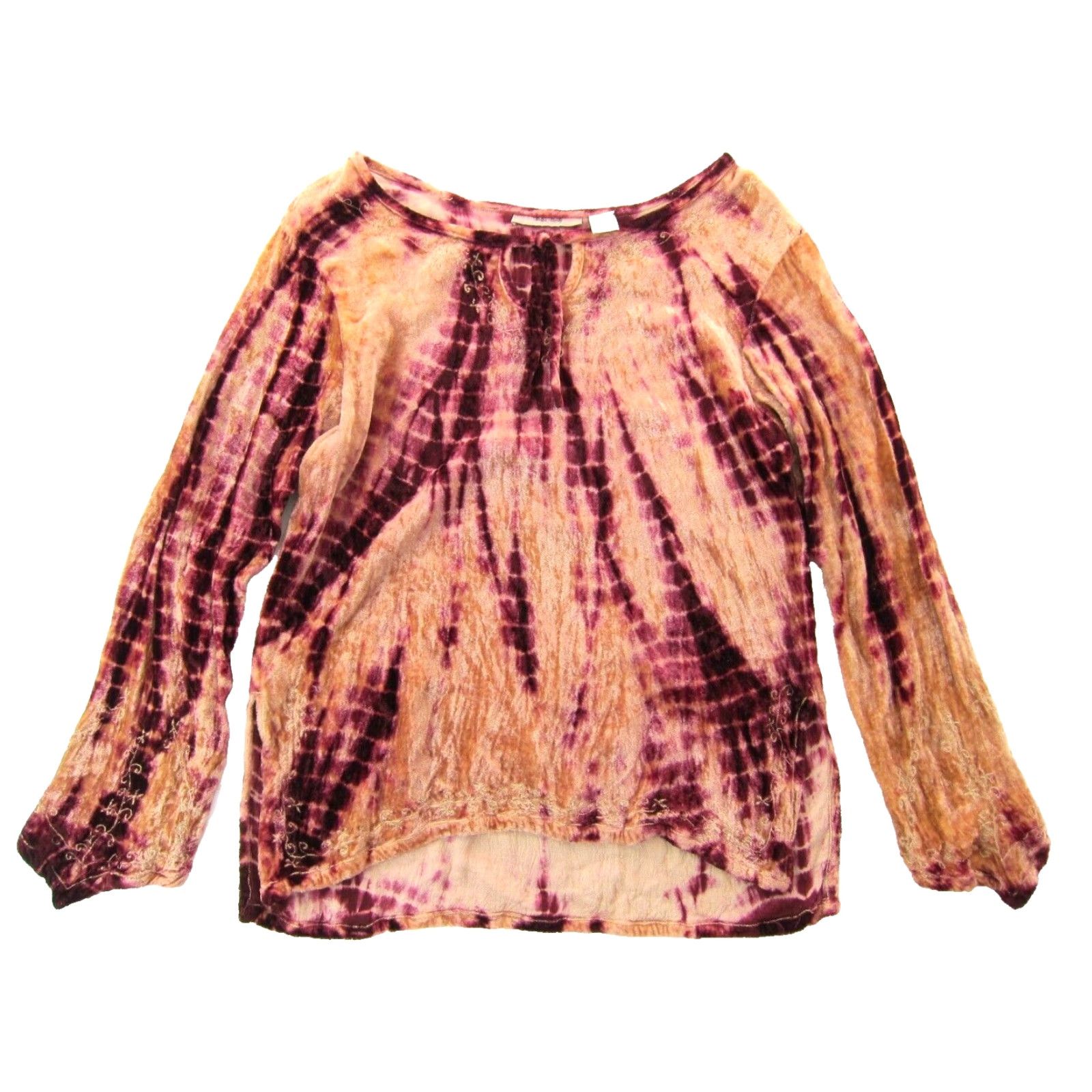 Vintage VINTAGE Hello Dolly Blouse Shirt Women Small Pink Tie Dye Velvet Rayon Long Sleeve Peasant Tunic 90s Size S / US 4 / IT 40 - 2 Thumbnail