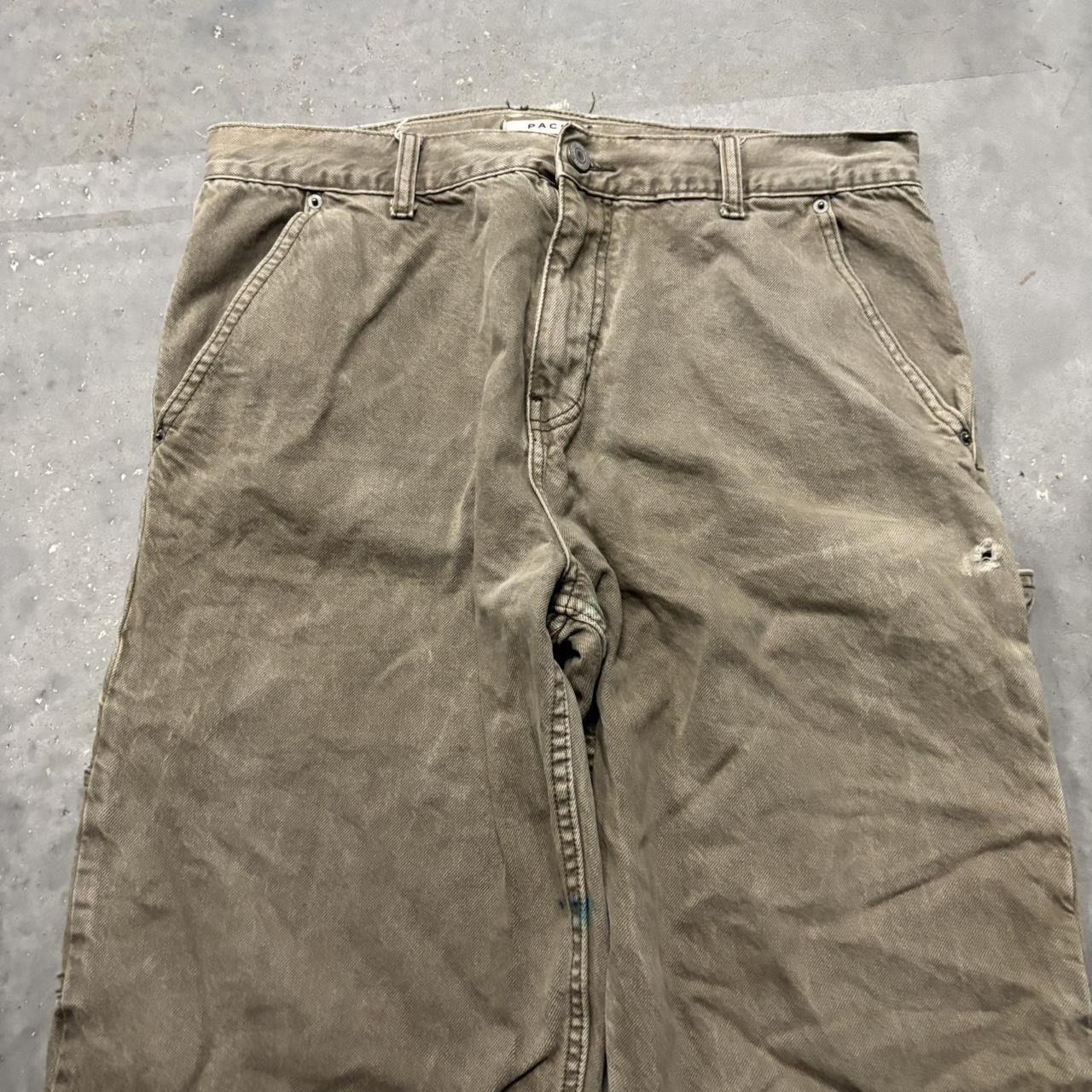 Japanese Brand × Vintage Crazy Vintage Y2K/2000s Baggy Faded Washed Khaki Streetwear Carpenter Pants! Size US 32 / EU 48 - 5 Thumbnail