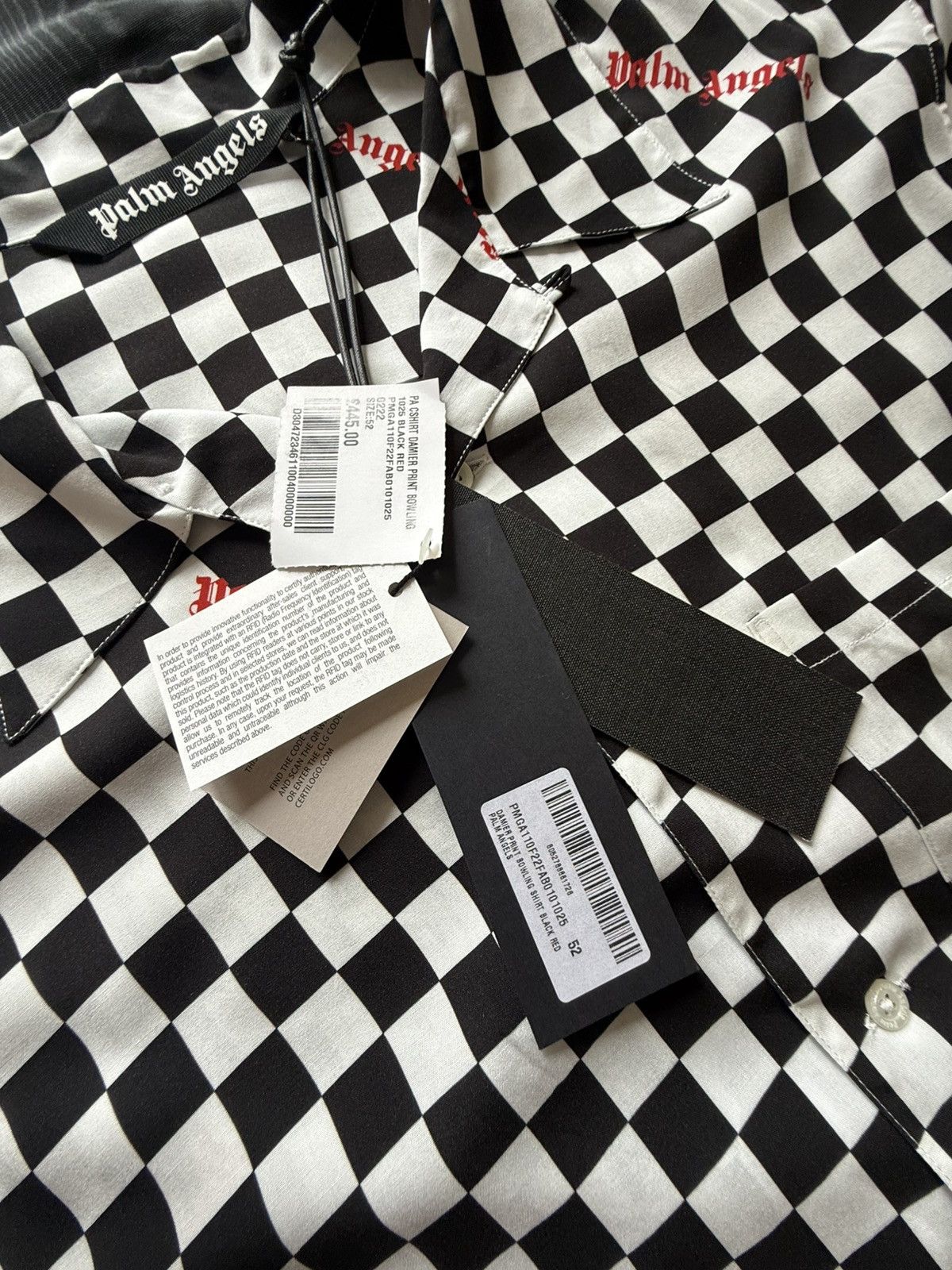 $790 Palm angels checkerboard checker ss hawaiian shirt 52