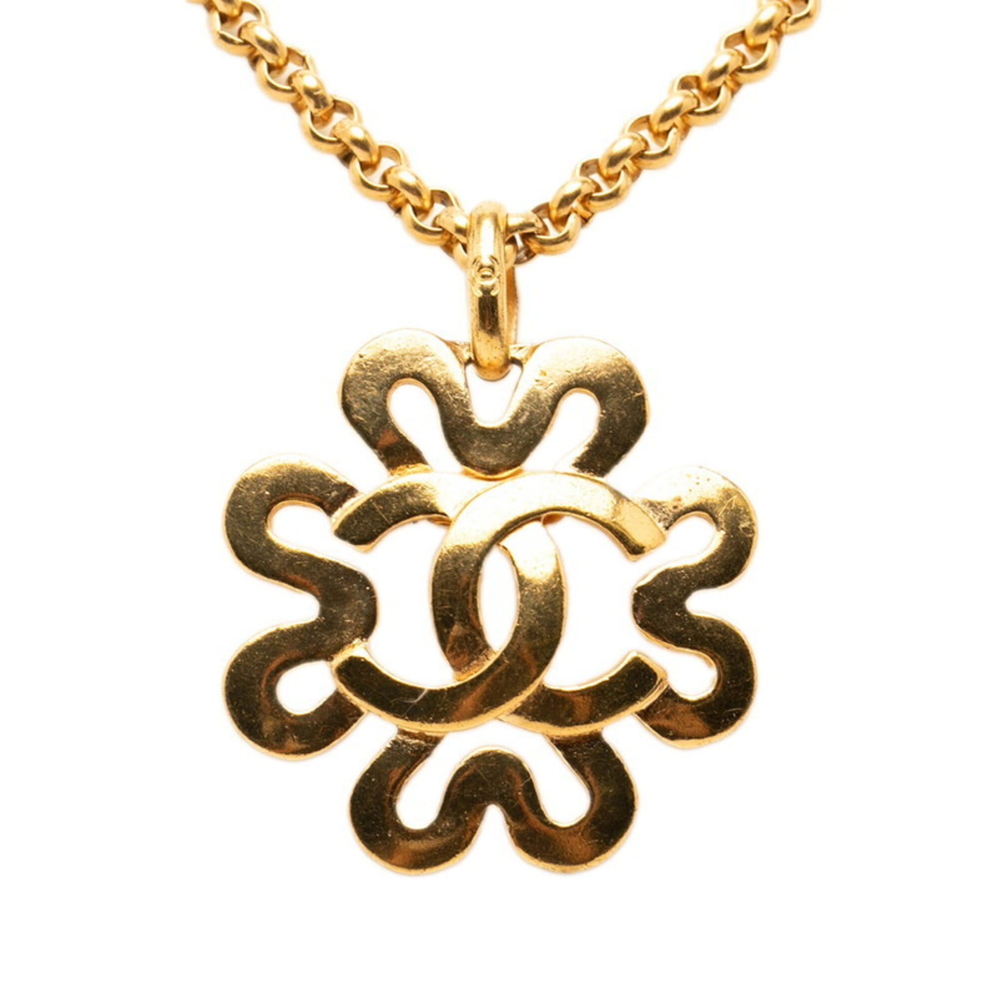 Chanel Chanel Coco Mark Clover Motif Chain Pendant Necklace, Gold Plated, Women's. Size ONE SIZE - 1 Thumbnail