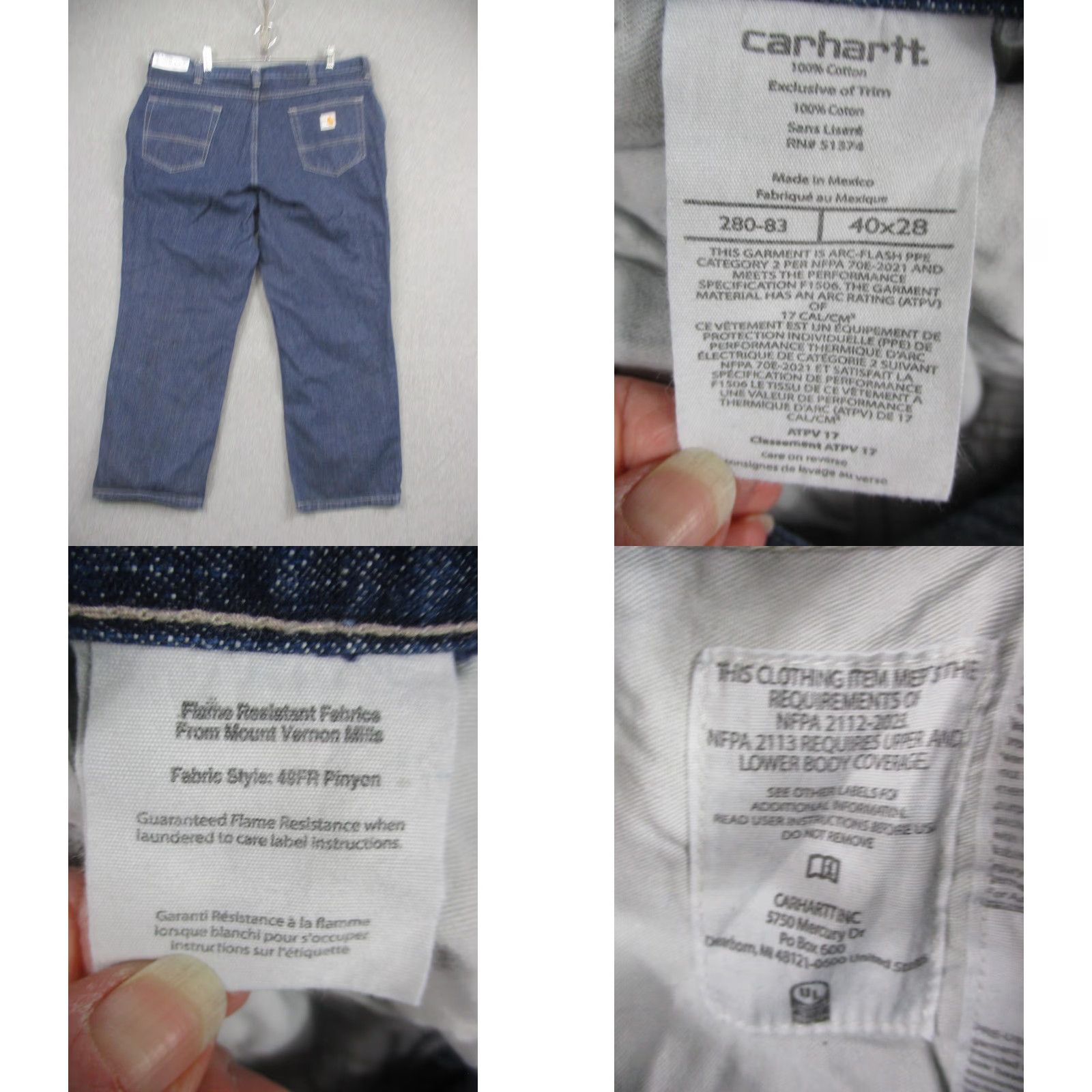 Carhartt Carhartt Jeans Mens 40x28 Blue Denim Flame Resistant Relaxed Fit Straight Workwear Size US 40 / EU 56 - 8 Thumbnail