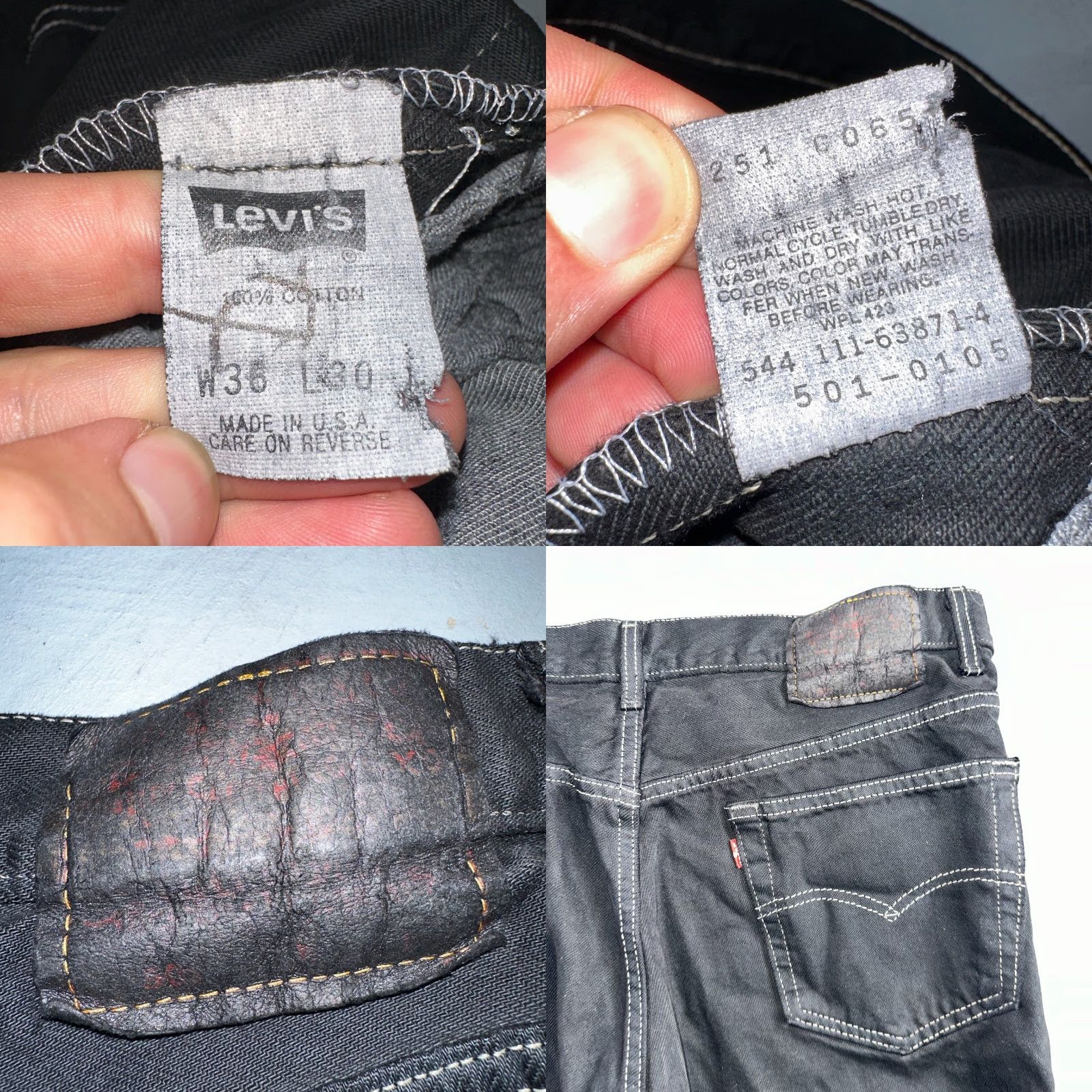 Levi's VINTAGE Levi's 501 Jeans 90s Straight Leg Black Overdye 36x30 501 Series Mens Denim Cotton Classic Regular Button 5-Pocket Size US 36 / EU 52 - 9 Thumbnail