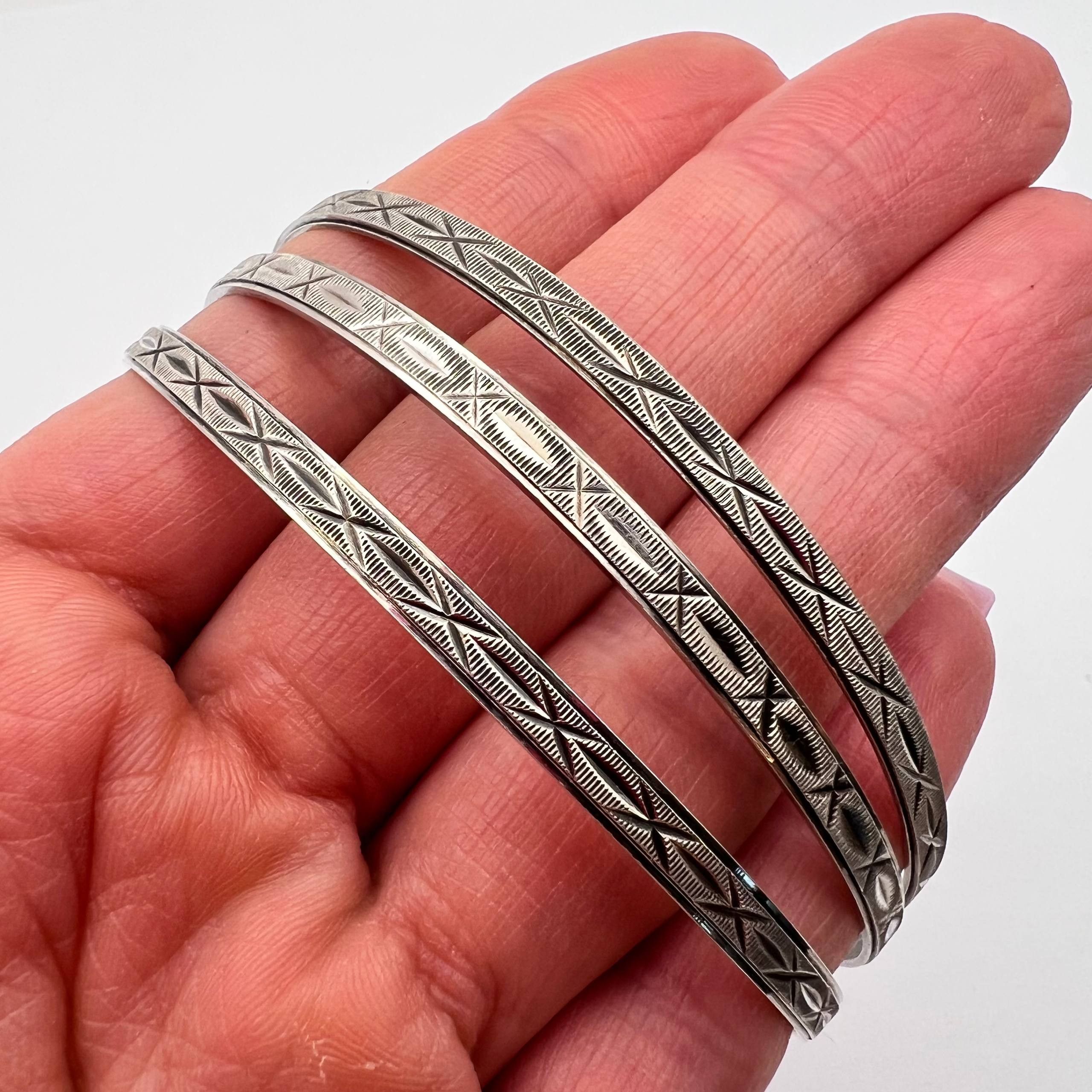 Vintage Vintage 800 Silver Triple Band Bracelet Circle Matchstick Size ONE SIZE - 4 Thumbnail