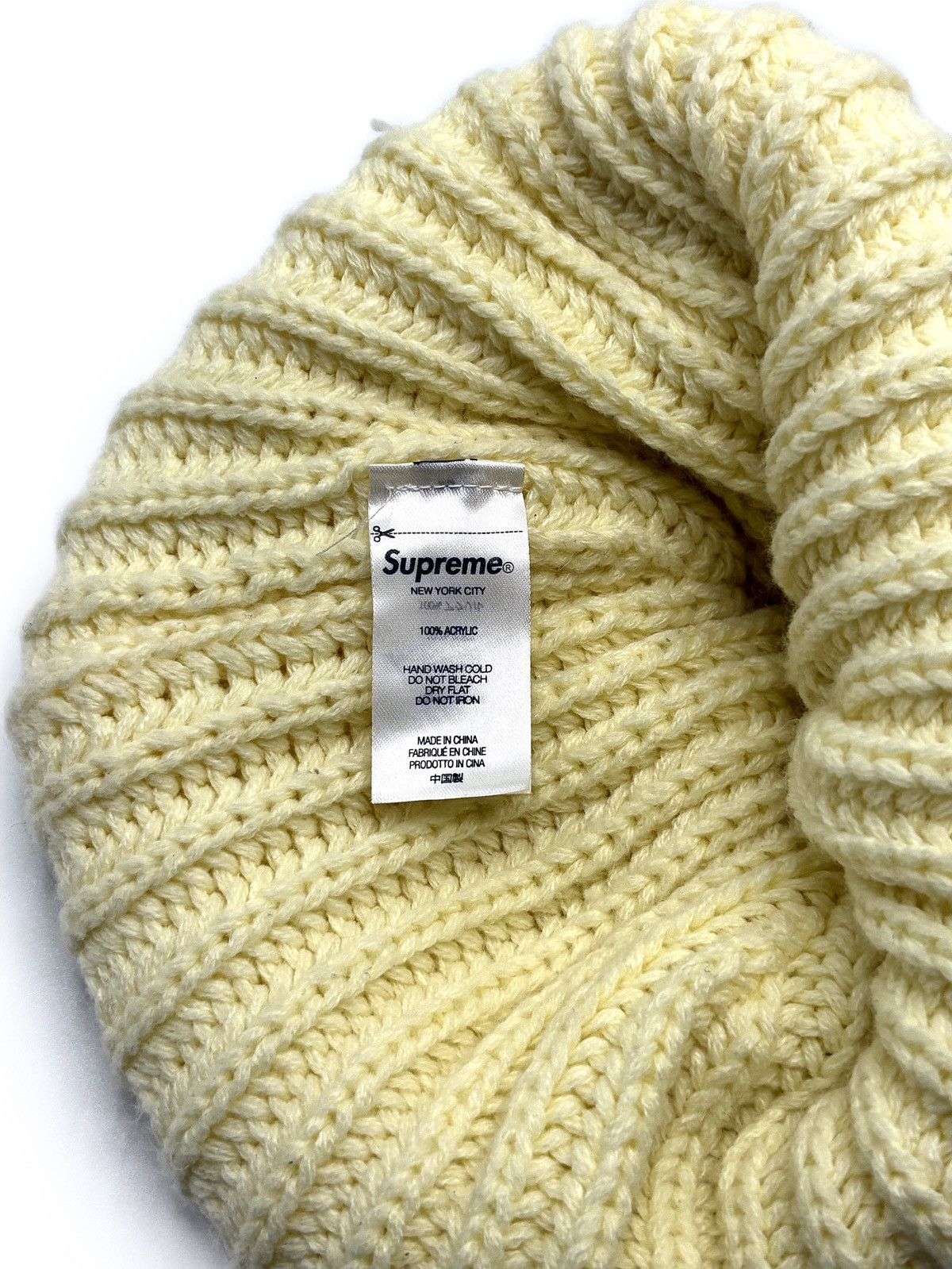 Supreme Supreme New York Logo Pale Yellow Rib Knit Beanie Size ONE SIZE - 10 Thumbnail