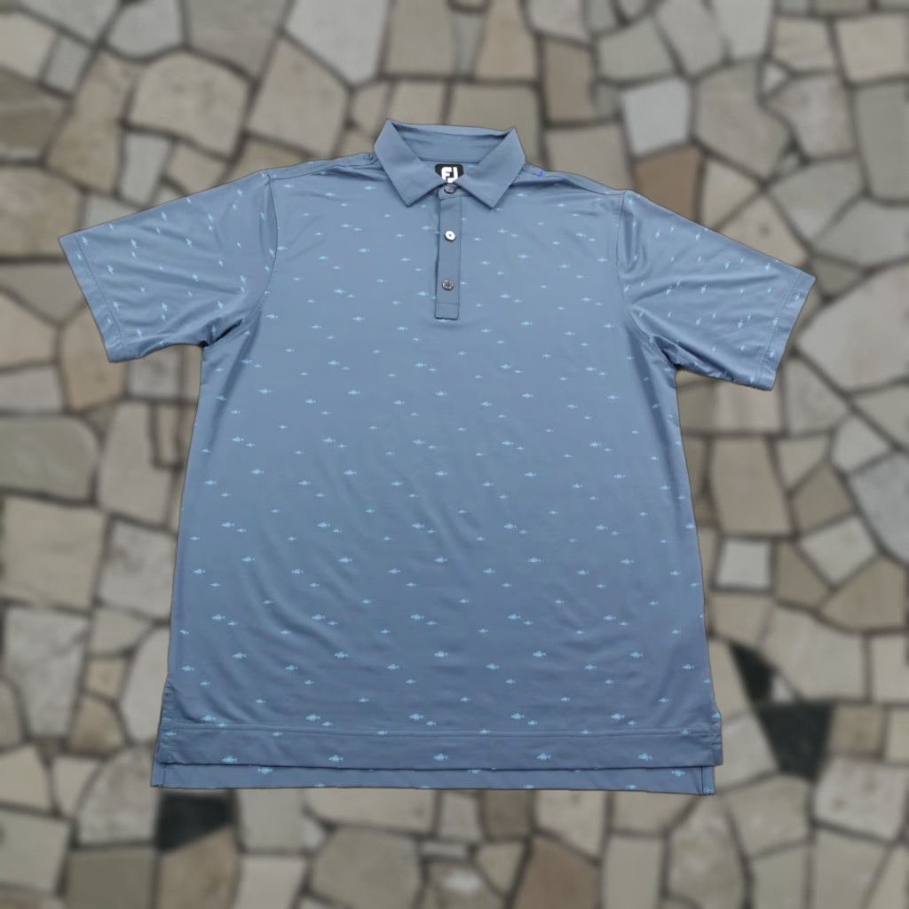 Footjoy FootJoy Polo Shirt Mens Medium Blue Fish Print Performance Short Sleeve Golf Shirt Size US M / EU 48-50 / 2 - 1 Thumbnail