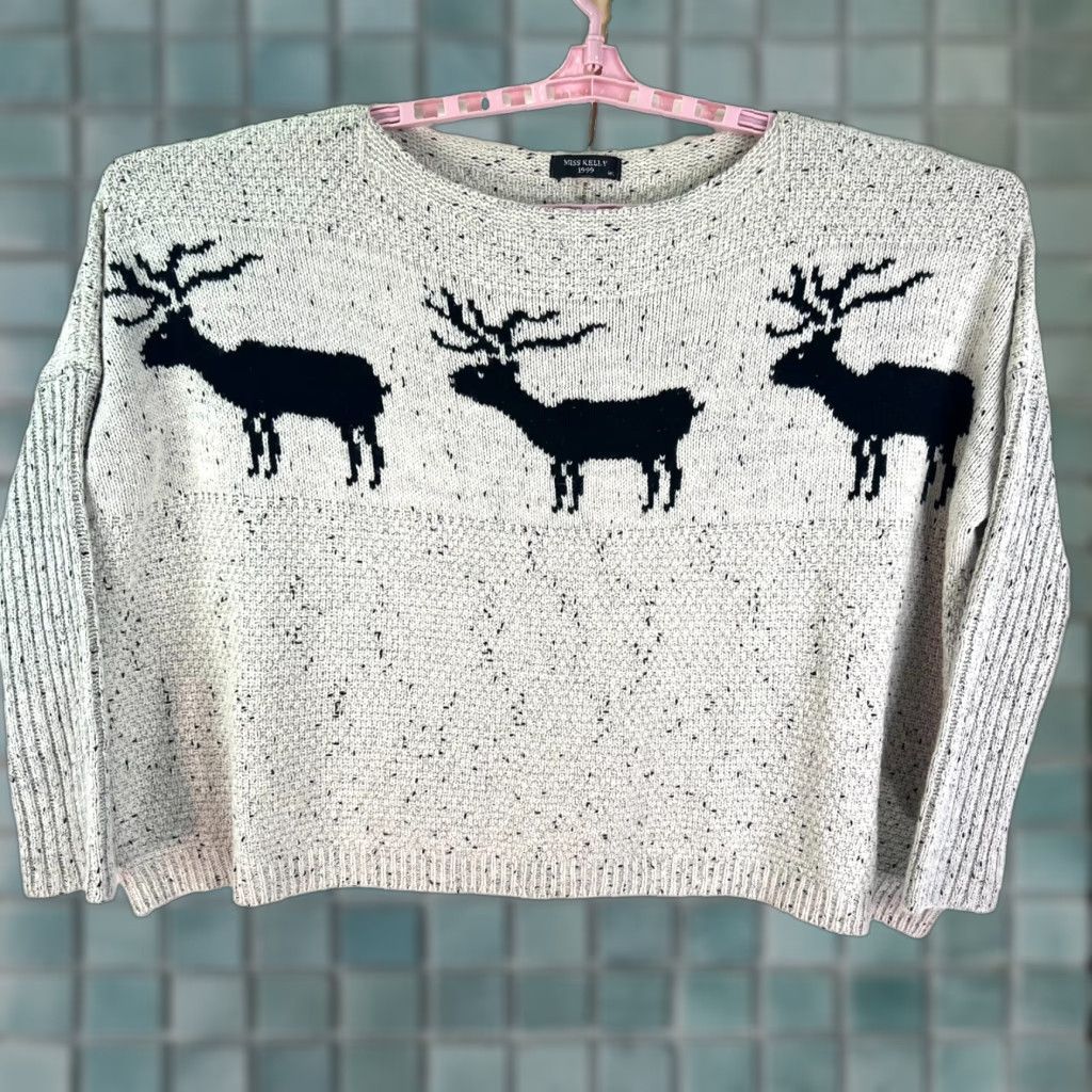 Vintage Miss Kelly Reindeer Sweater Womens Size M/L Gray Cotton Size L / US 10 / IT 46 - 1 Thumbnail