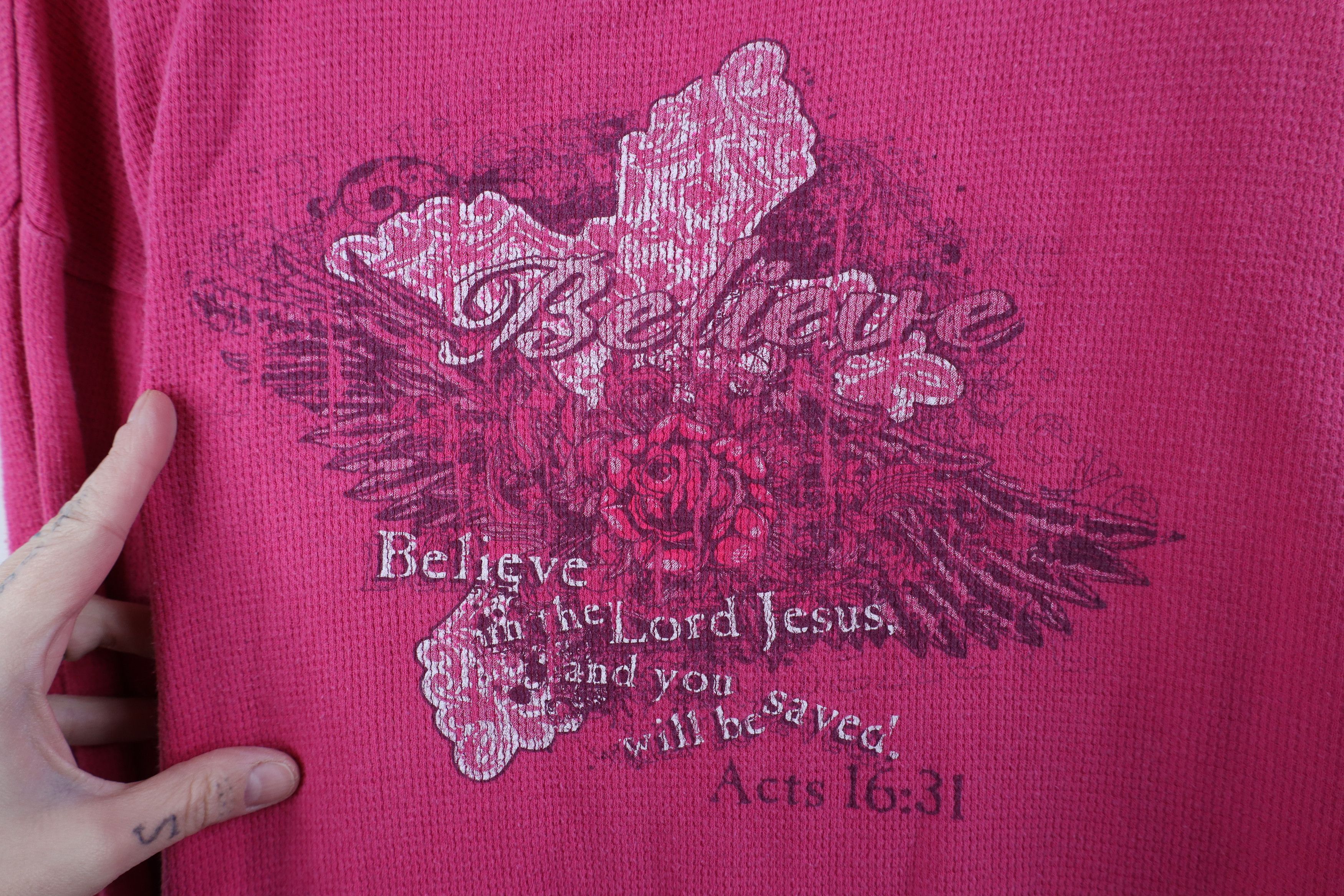 Vintage Vintage Y2K Babydoll Christian Jesus Cross Thermal T-Shirt Size XL / US 12-14 / IT 48-50 - 4 Thumbnail