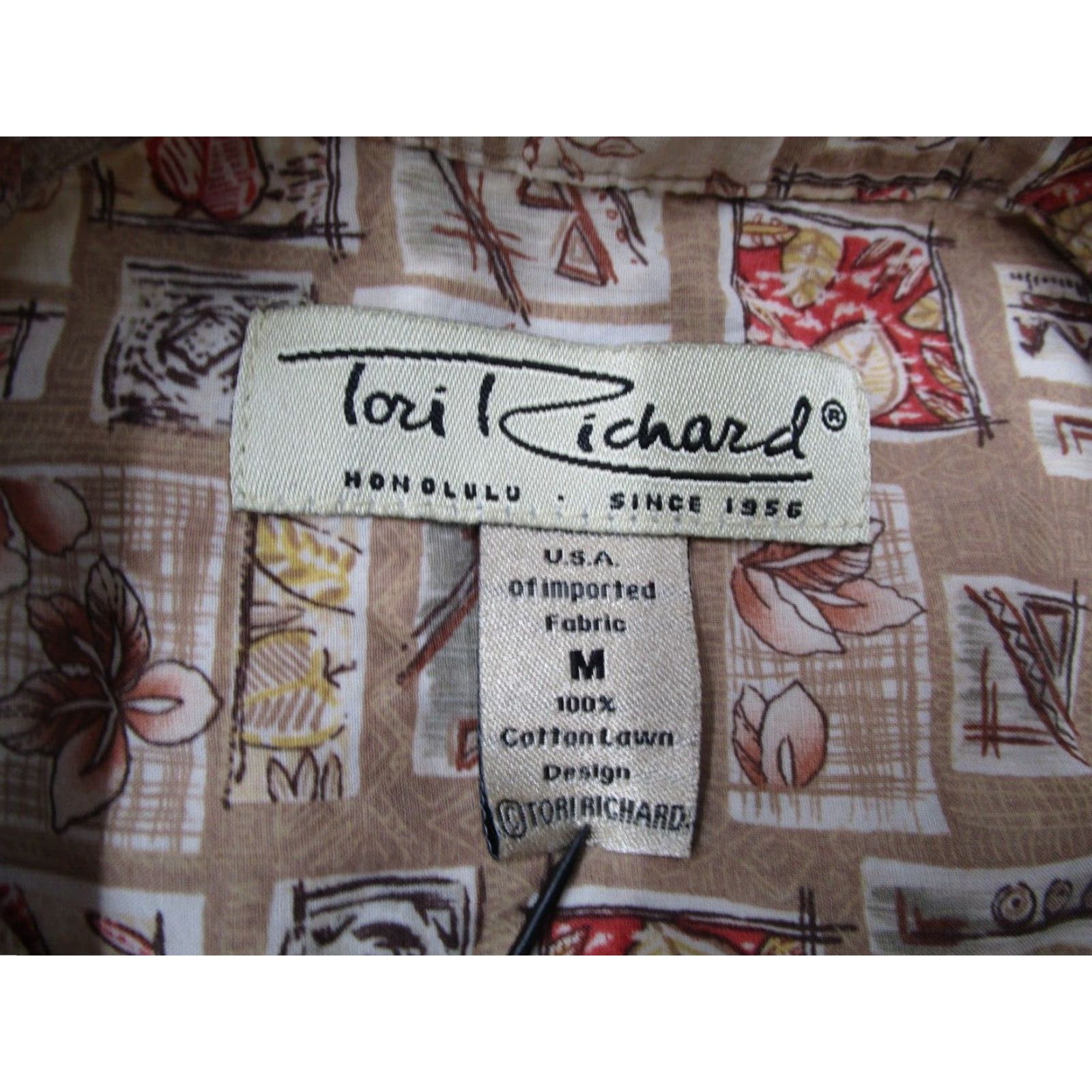Tori Richard Tori Richard Shirt Mens Medium Beige Button Up Hawaiian Floral Short Sleeve Cotton Lawn Made in USA Size US M / EU 48-50 / 2 - 3 Thumbnail