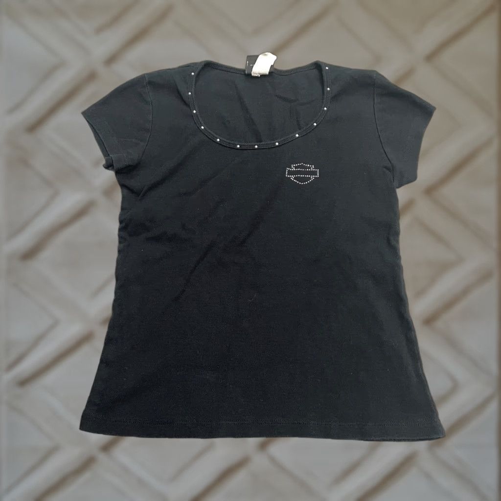 Harley Davidson Harley-Davidson Graphic T-Shirt Juniors Small Black Round Neck Short Sleeve Tee Shirt Ladies, USA Theme, Casual, Bikern 90s? Size S / US 4 / IT 40 - 1 Thumbnail