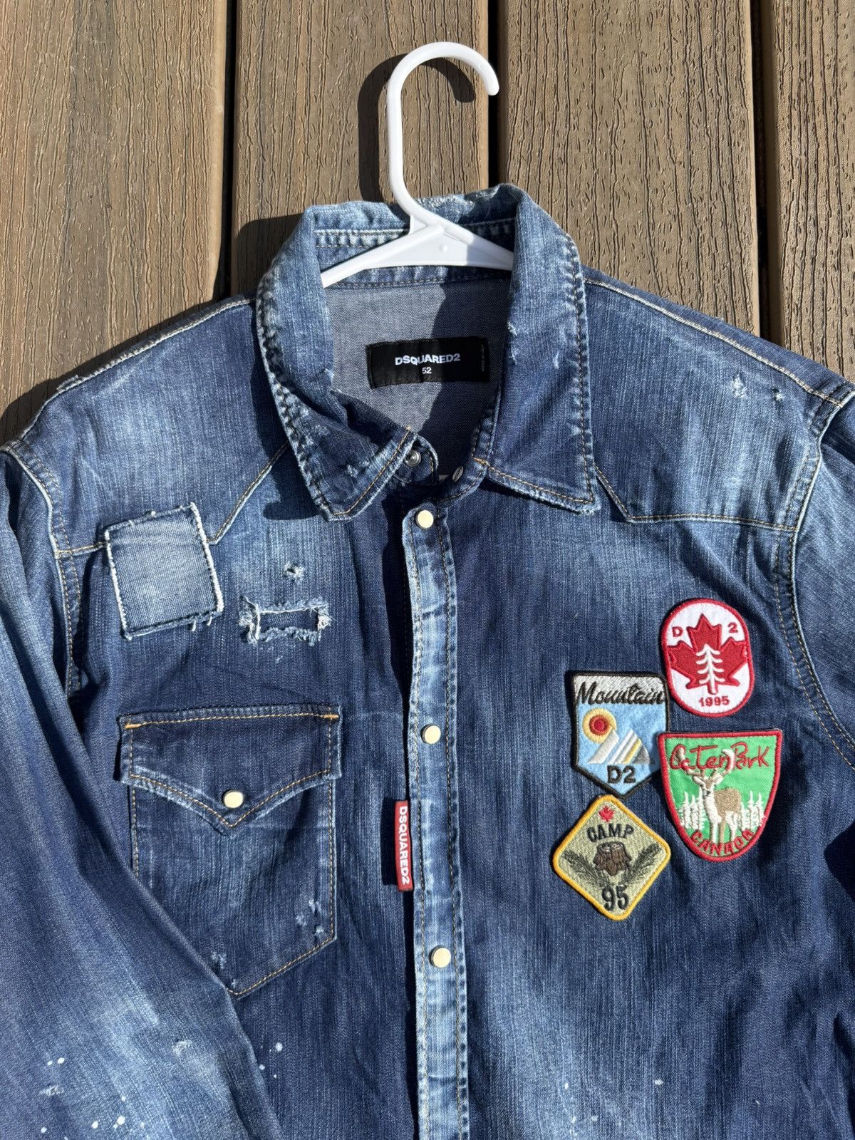 Dsquared2 Dsquared2 Blue Distressed Denim Patch Appliquéd Shirt Size US L / EU 52-54 / 3 - 6 Thumbnail