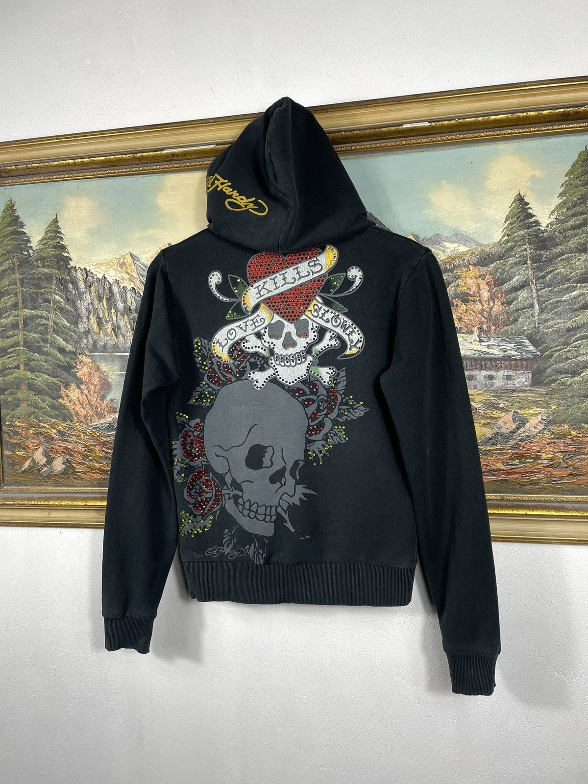 Christian Audigier × Ed Hardy × Vintage Ed Hardy Retro 00s Hoodie With Crystals Affliction Grunge Size US XS / EU 42 / 0 - 7 Thumbnail