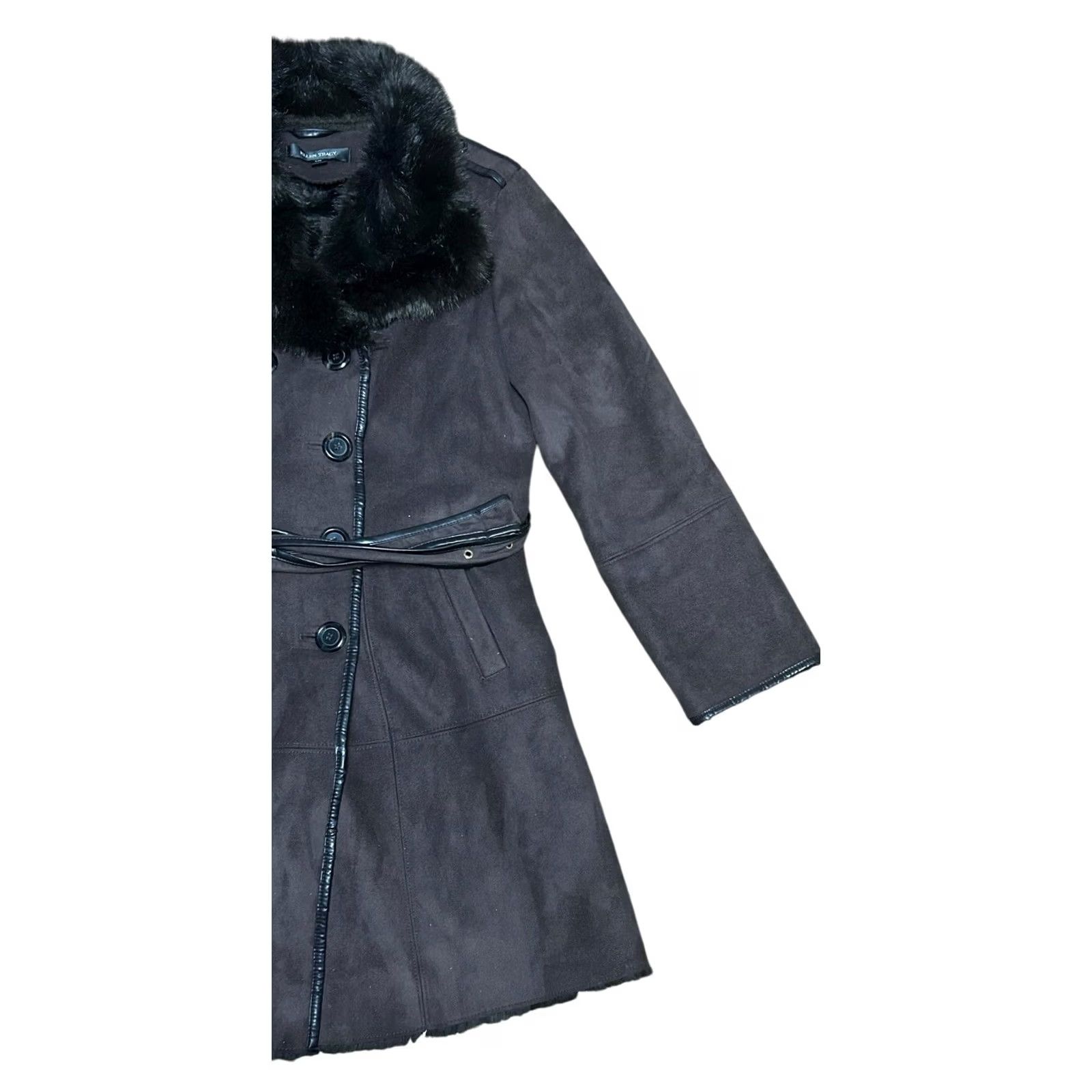 Ellen Tracy VINTAGE Ellen Tracy Coat Belted Brown W/Very Faux Fur Collar Lining Women's Large Damage Size L / US 10 / IT 46 - 3 Thumbnail