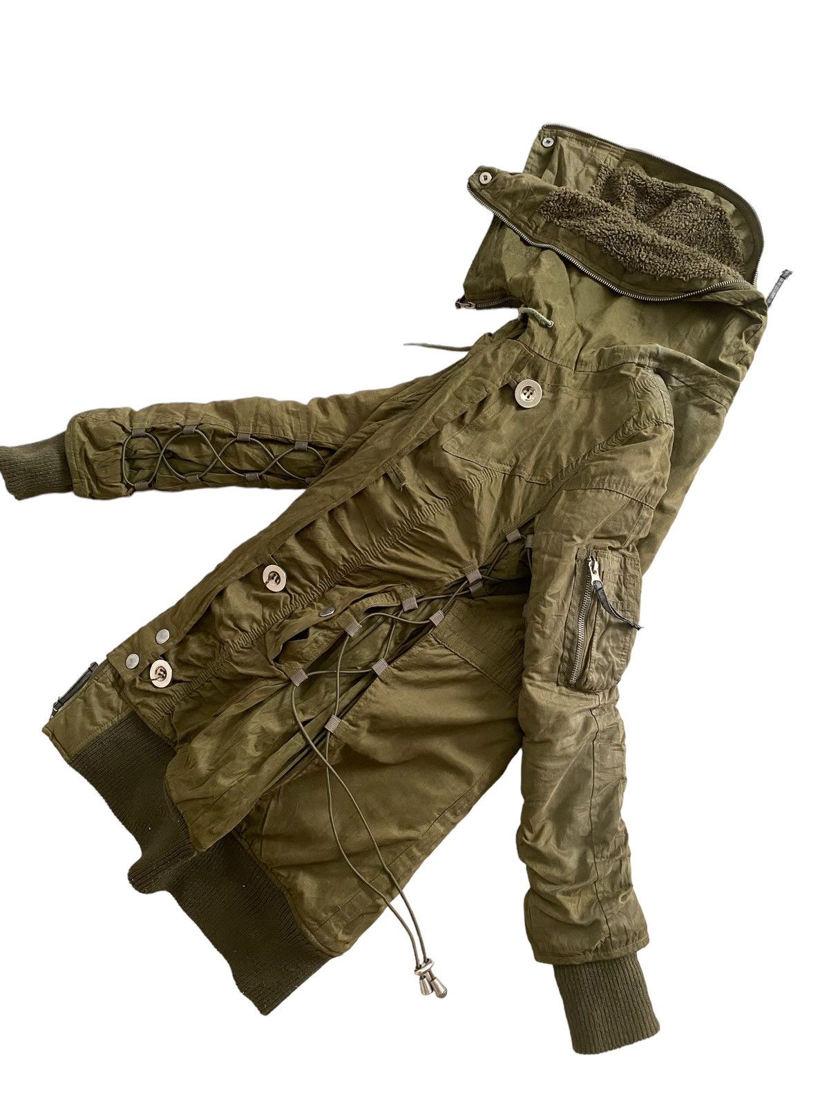 image of Hysteric Glamour x Seditionaries Japanese Lip Service Punk Military Tactical Hoodie Jacket in Army 