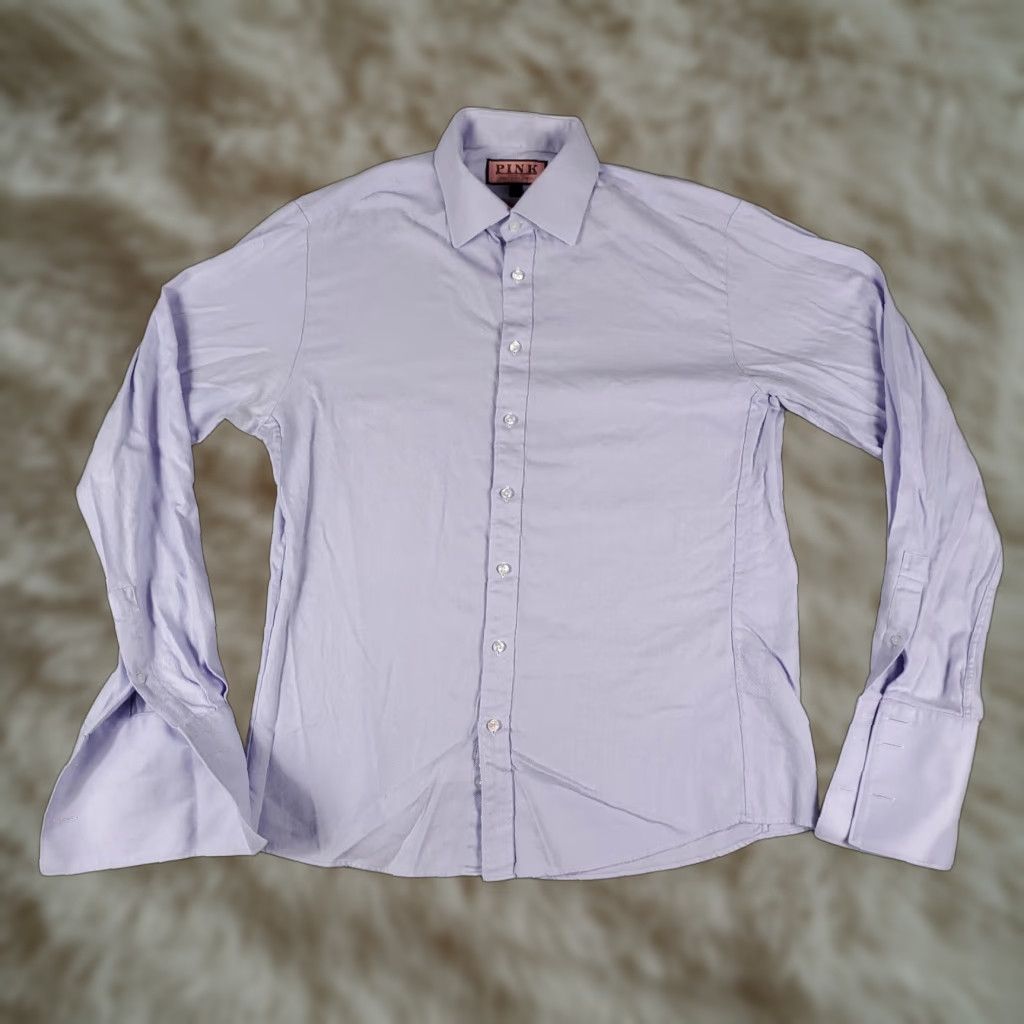 Pinko Thomas Pink Dress Shirt Mens Size 16 Purple French Cuff Long Sleeve Button Up Size 42R - 1 Thumbnail