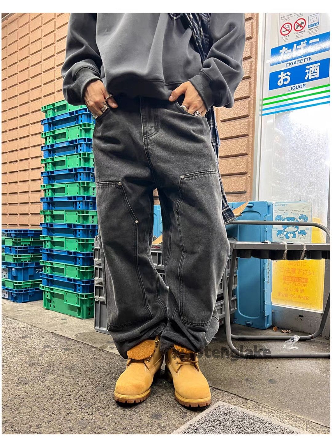 Jean Unisex washed faded loose baggy hiphop cargo jeans Size US 28 / EU 44 - 2 Thumbnail