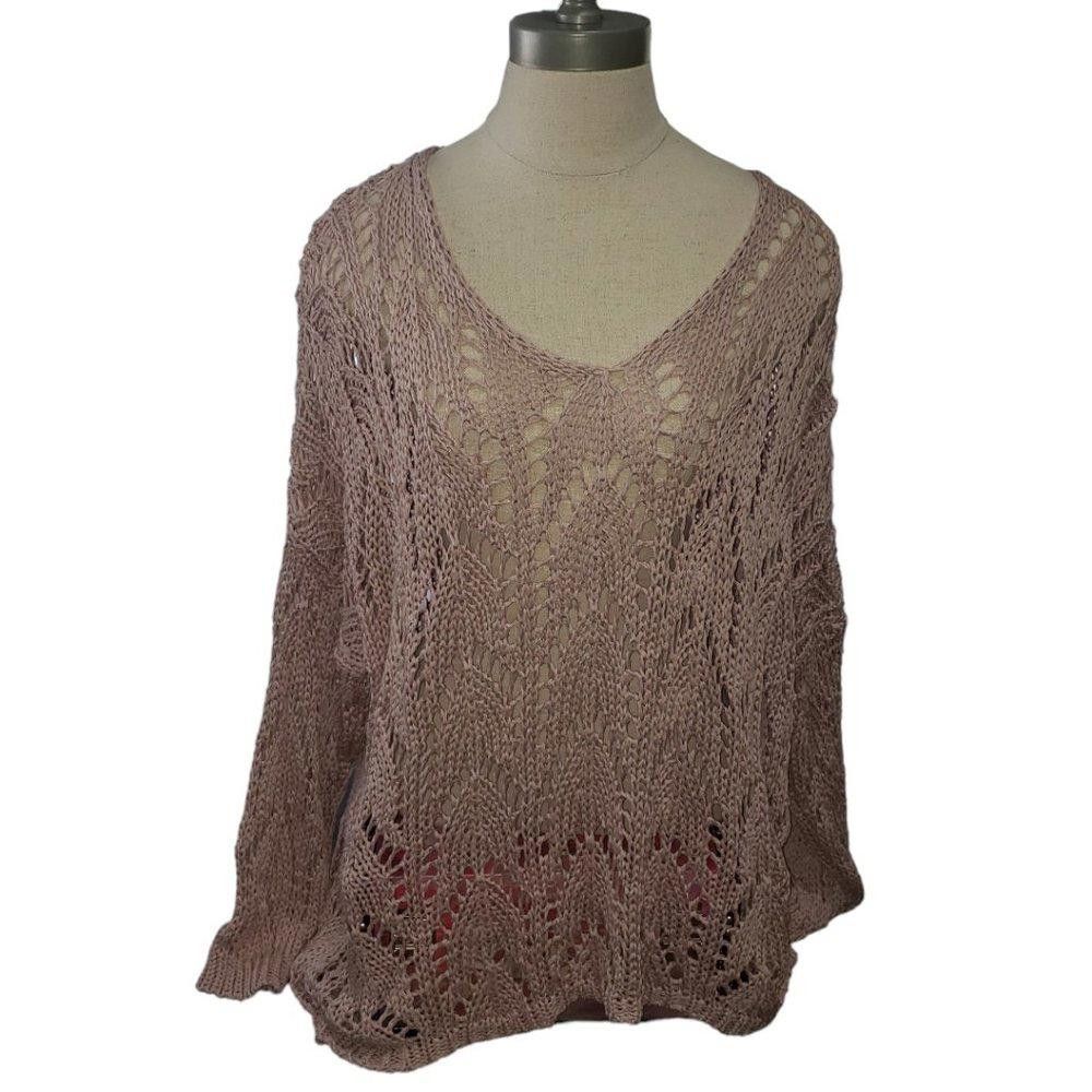 Designer CT777 Tina Stephens Italian Pink V-neck Crocheted Sweater S Size S / US 4 / IT 40 - 1 Thumbnail