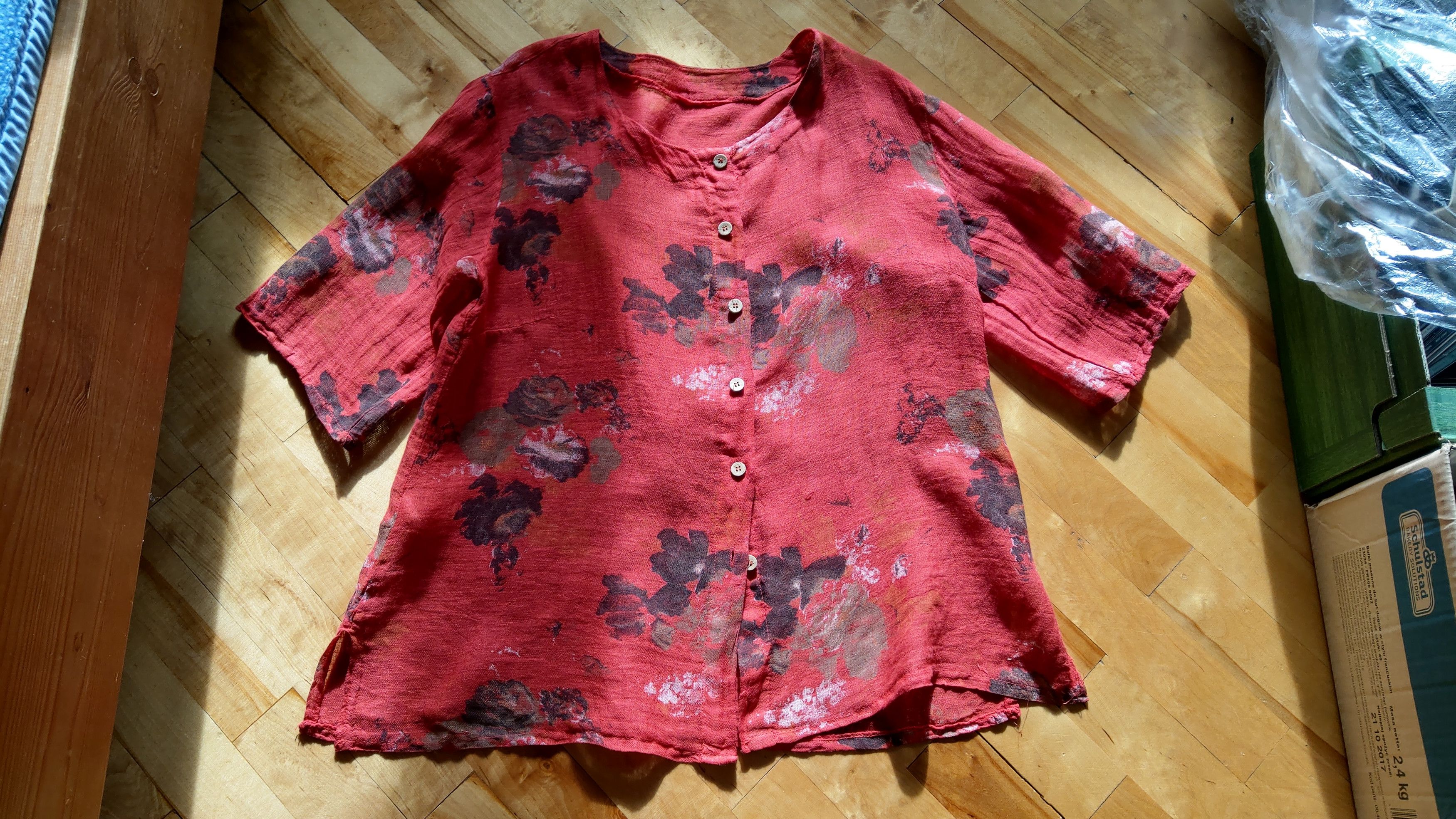 Japanese Brand × Vintage 100% Linen Shirt Rose Print Jacket Alt y2k opium goth Noir Size L / US 10 / IT 46 - 3 Thumbnail