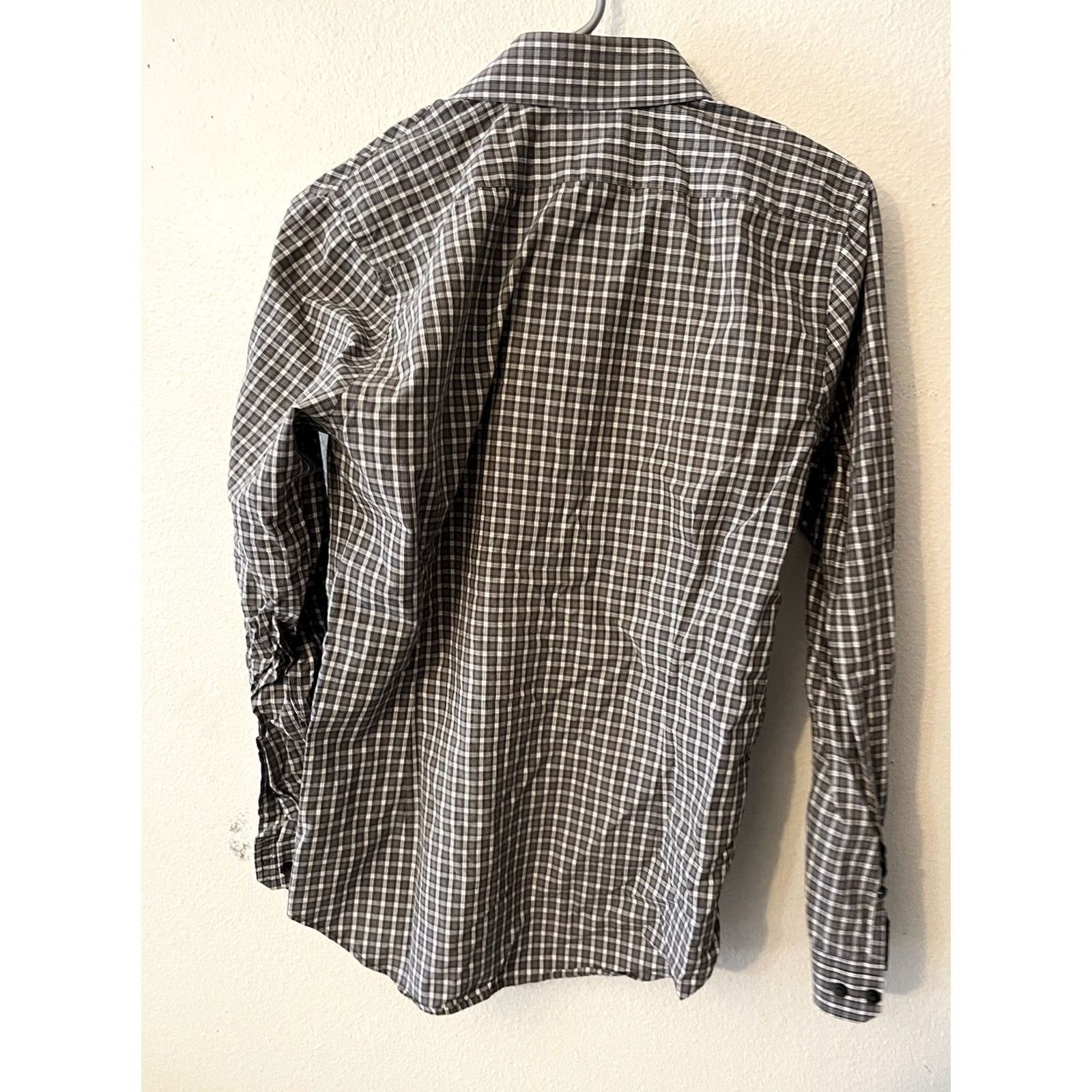 Express Express Dress Shirt Gray Small Men Extra-Slim Solid Stripe 100% Cotton Button Collar Long Sleeve Size 36R - 3 Thumbnail