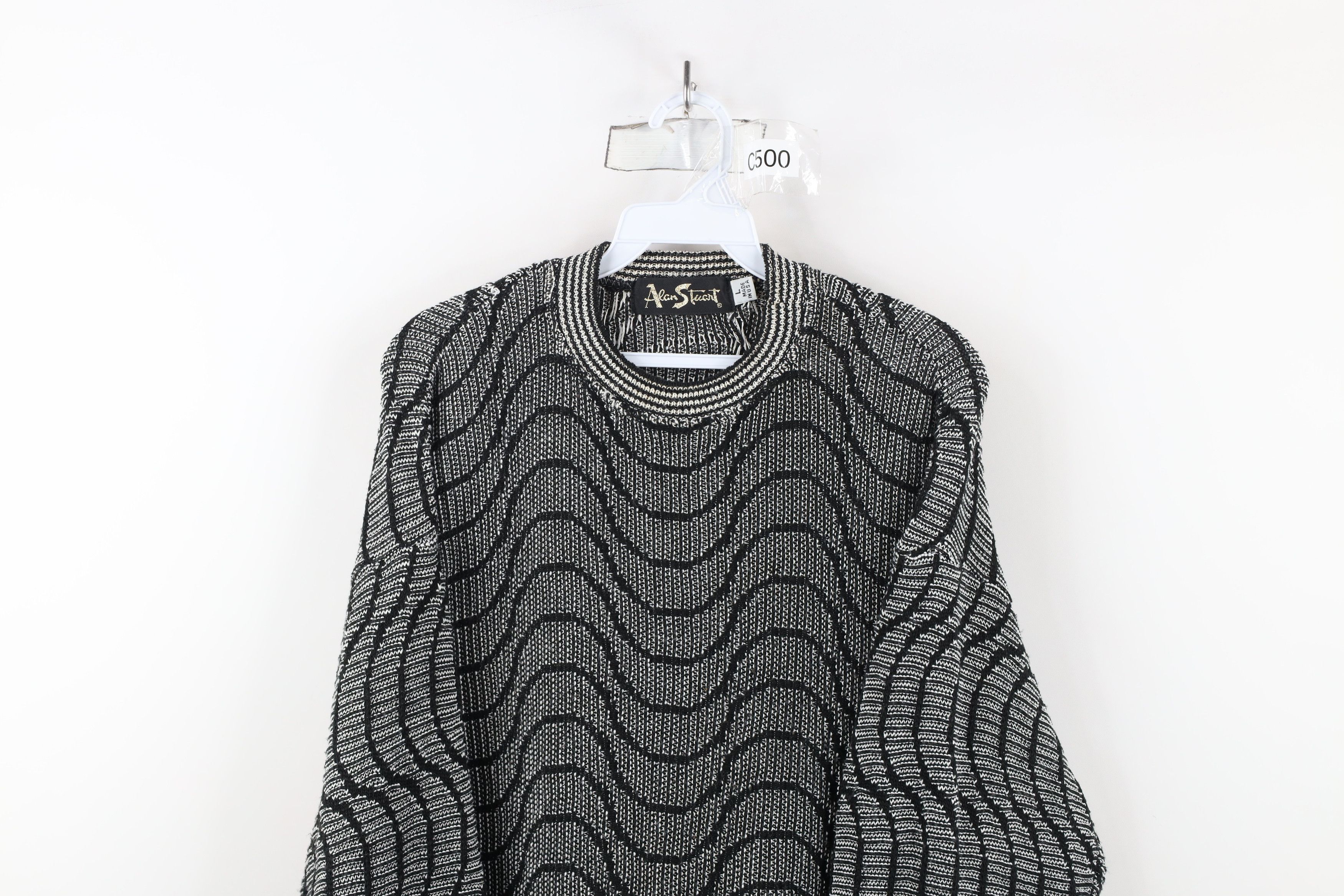 Vintage Vintage 90s Streetwear Wavy Ribbed Knit Crewneck Sweater USA Size US L / EU 52-54 / 3 - 2 Thumbnail